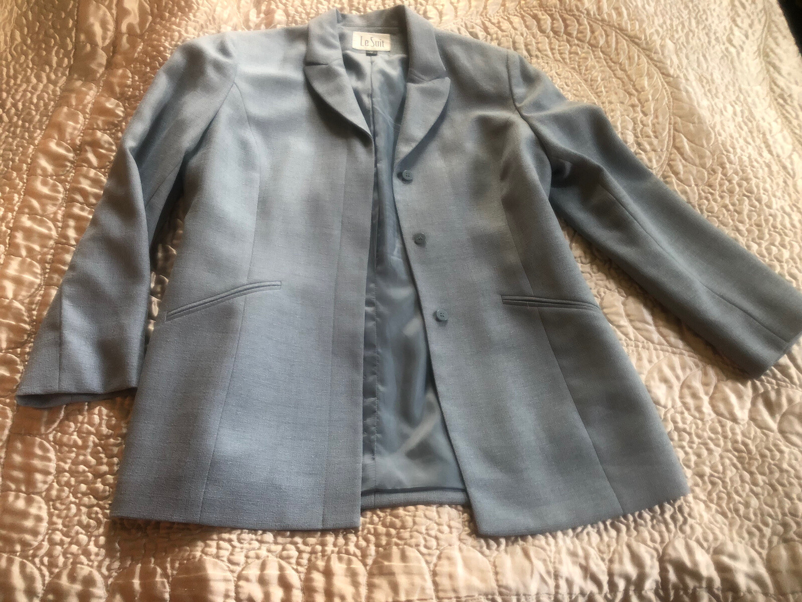 LE SUIT Womens Size 10 Blue Lined Collared Lapel Button Pockets Blazer Jacket