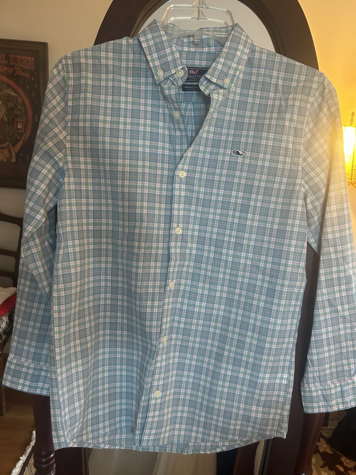 Vineyard Vines Boys M (12-14) Plaid Whale Button-Down Cotton Shirt, Long Sleeve