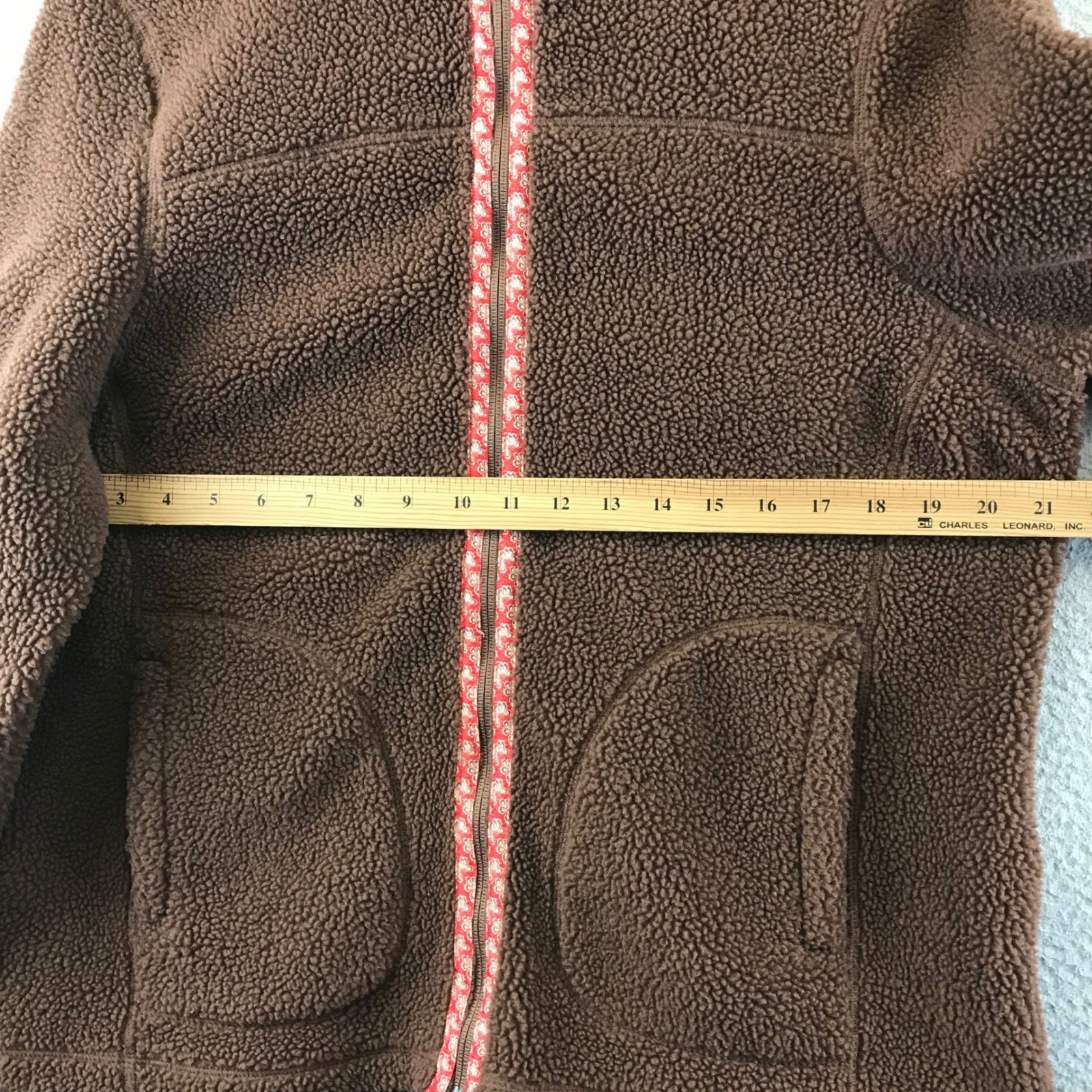 LL Bean Sharpa Brown Fleece Full Zip Hooded Jacket Cozy Warm Size L
