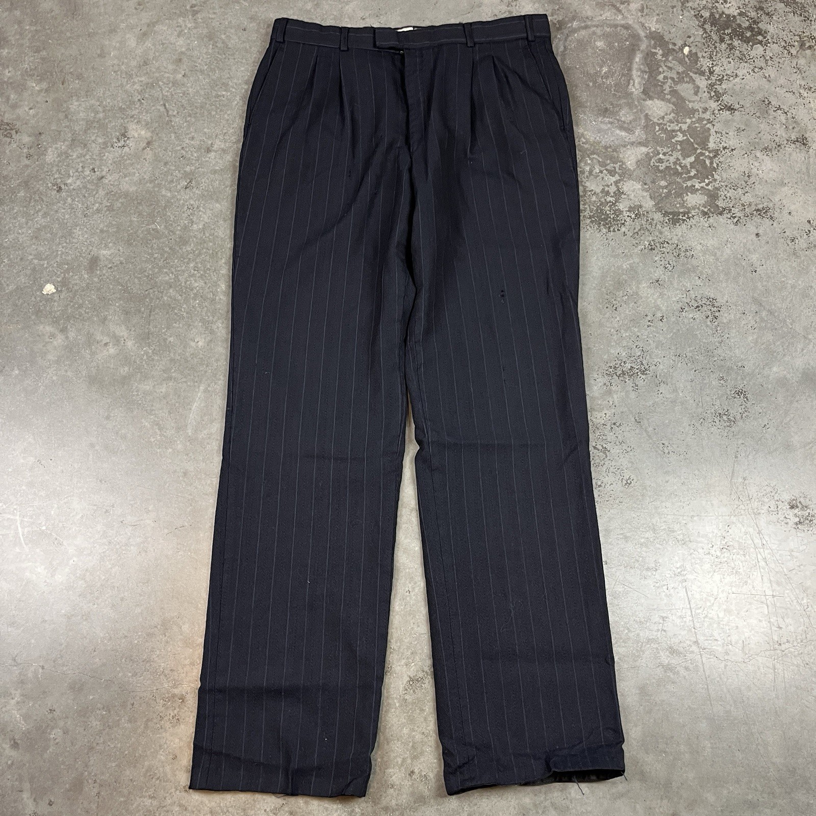 Vintage Wool Blend Pants Mens 32×32 Blue Flaws Distressed Preppy Stripes Preowne