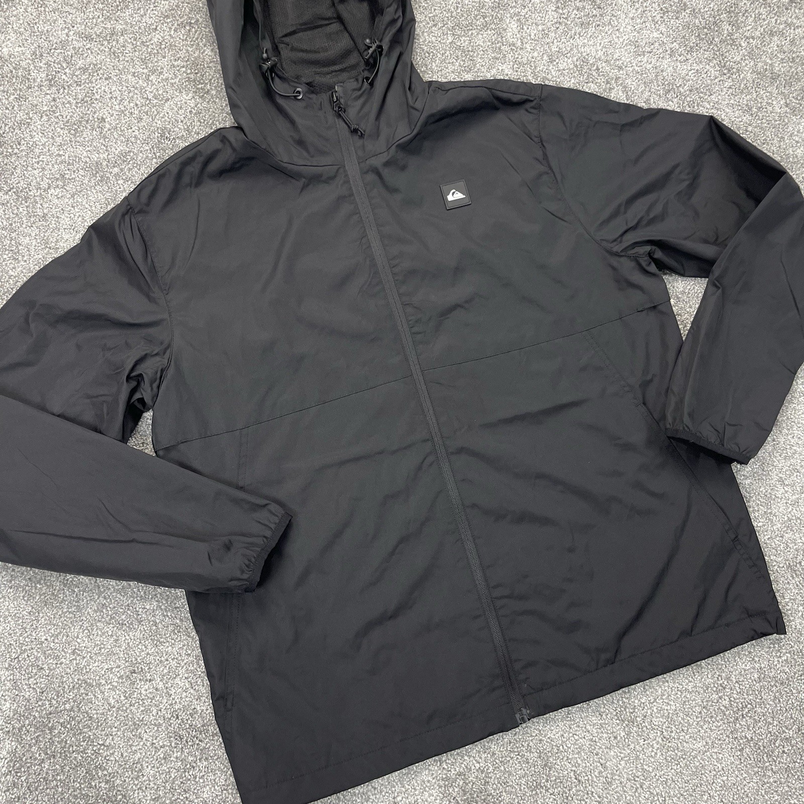 Quiksilver Windbreaker Jacket Mens Large Hooded Full Zip Logo Mesh Lined Pockets