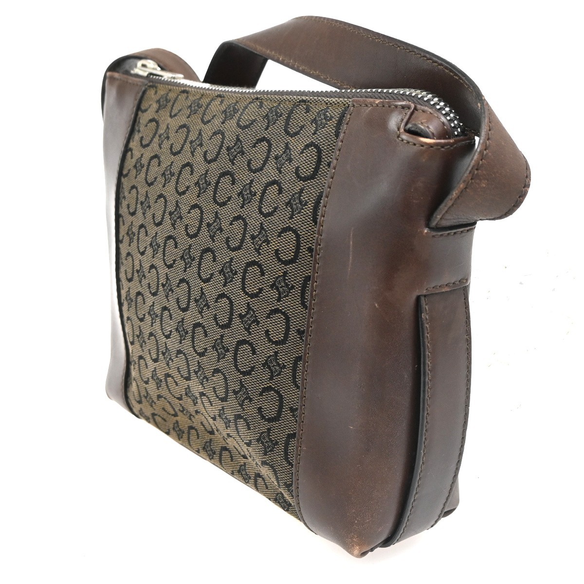 CELINE C Macadam Shoulder Crossbody Bag Canvas Leather Brown SHW Italy 67MA138