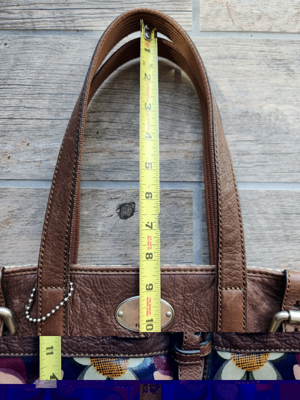 Vtg Fossil Tote Key Per Leather Coated Canvas Floral Hand Shoulder Bag Purse EUC