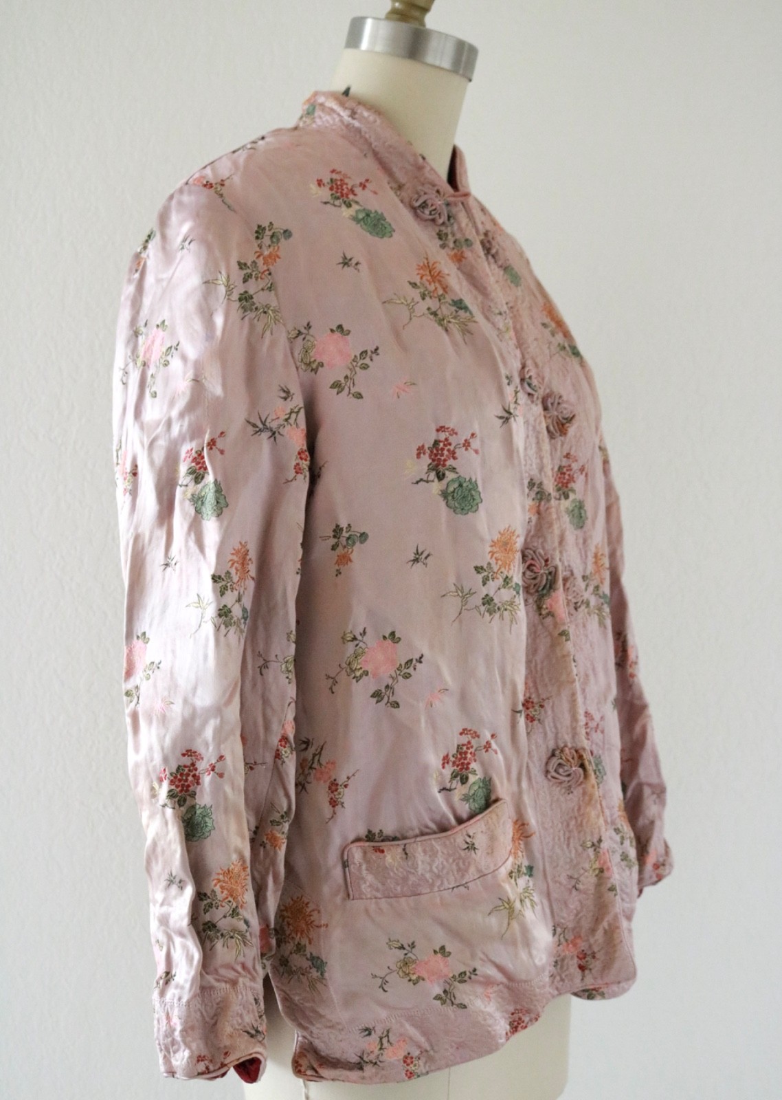 Vintage Reversible Satin Pink & Burgundy Chinoiserie Floral Chinese Jacket READ