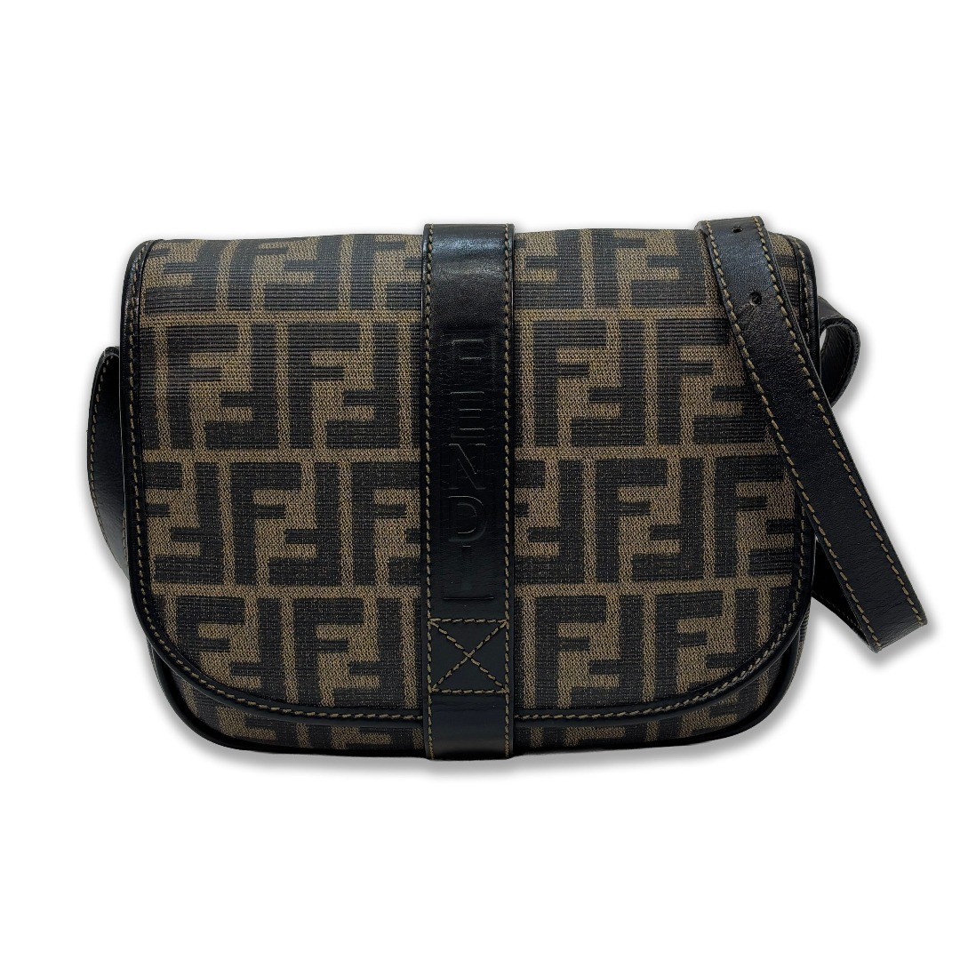 FENDI Zucca Shoulder Flap-style MBZ963 Canvas Brown Size: W:9.1 × H: 7.9 in.