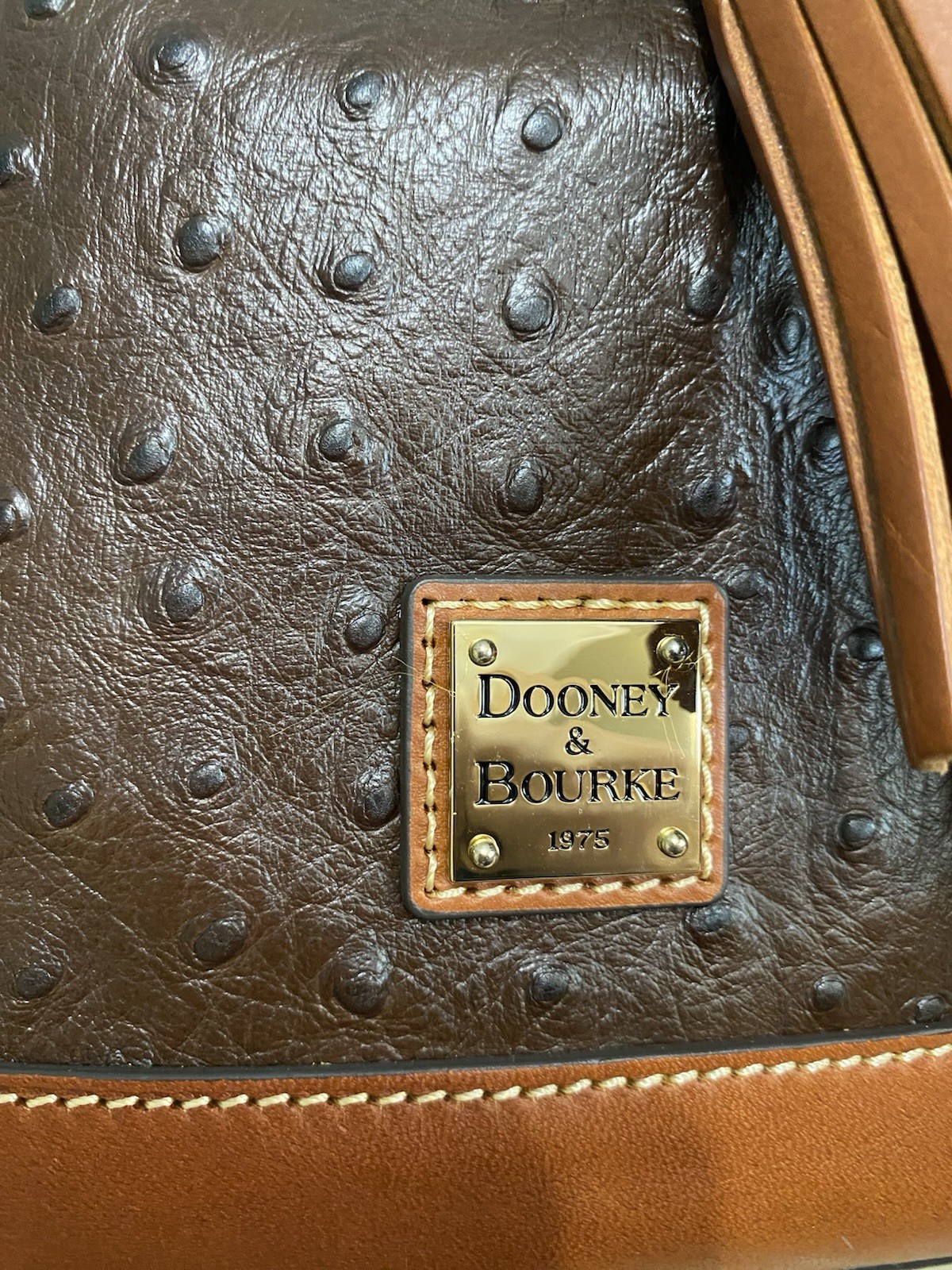 Dooney & Bourke Ostrich Small Drawstring Shoulder Bag Leather Bucket