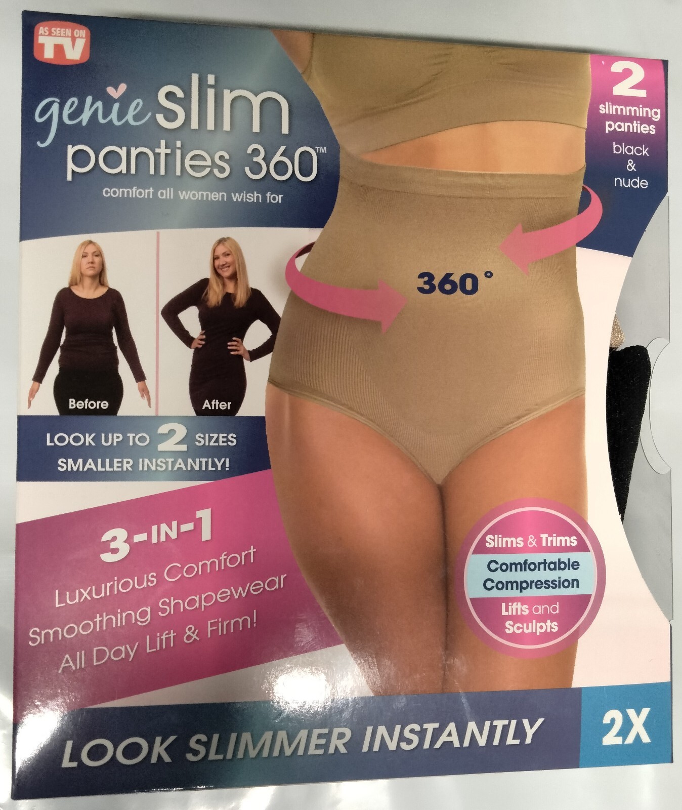 GENIE SLIM PANTIES 360 SLIMS & TRIMS!!! SIZE ~ 2X ~ 1 NUDE AND 1 BLACK