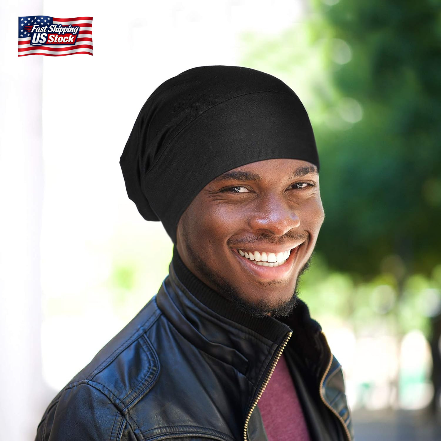 Geyoga 2 Pcs Silk Satin Bonnet for Sleeping Men Silk Satin Beanie with Adjustabl