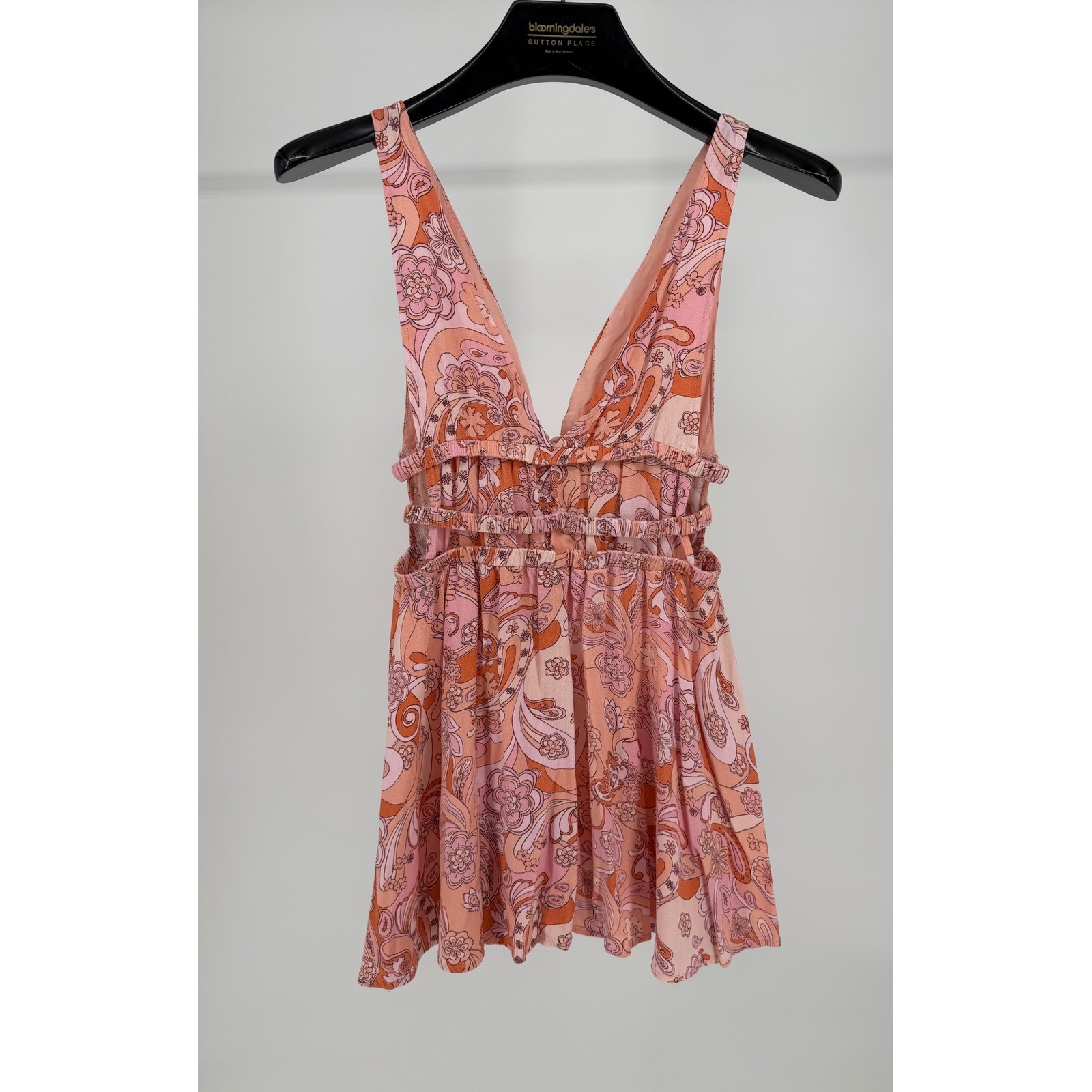 Sky to Moon Pink Orange Floral Paisley V-Neck Cutout Mini Dress ST-D2082A Large