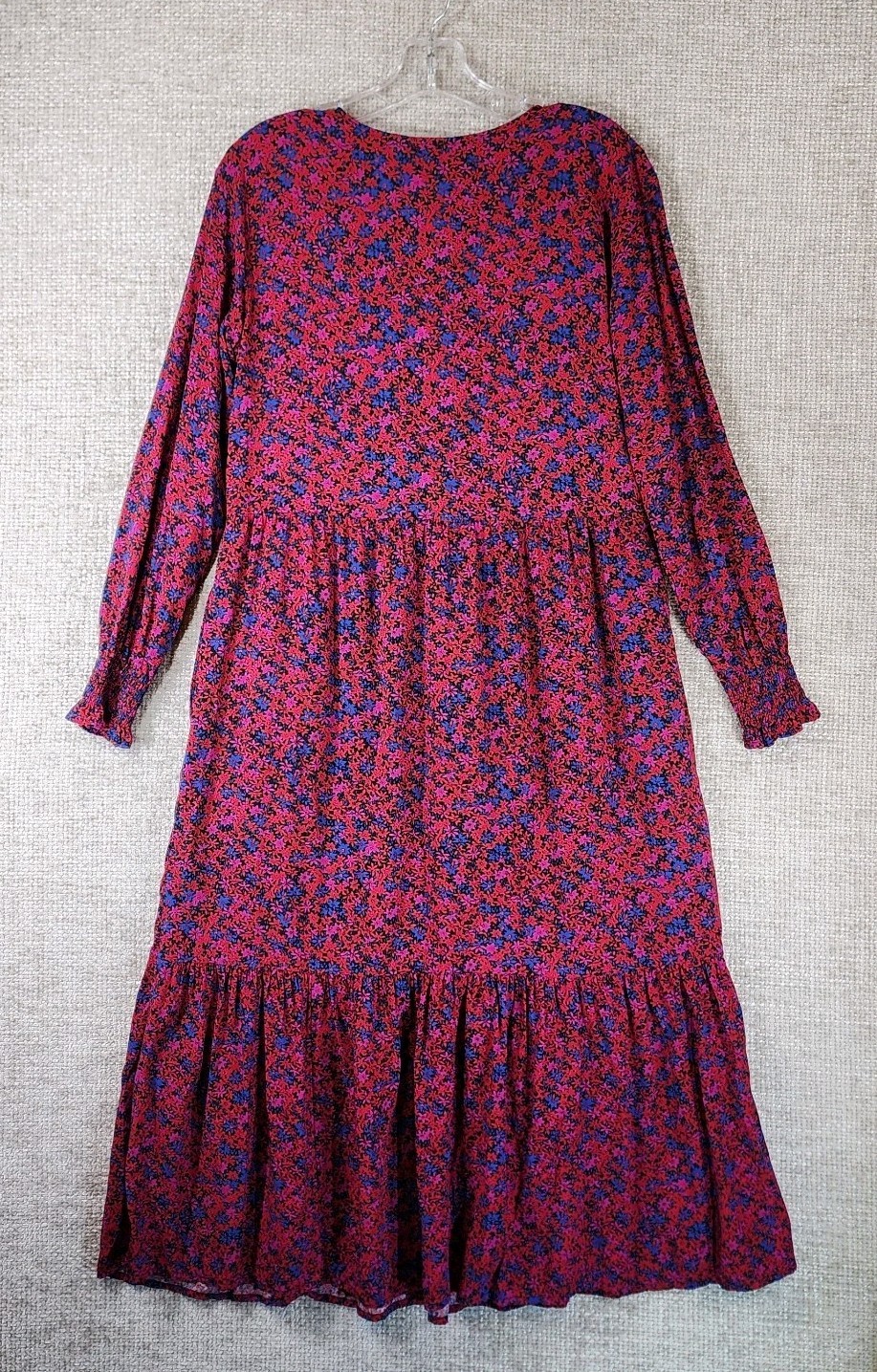 GAP Ruffled Maxi Dress Womens S Red Blue Purple Floral Smocked Cuff Cottage