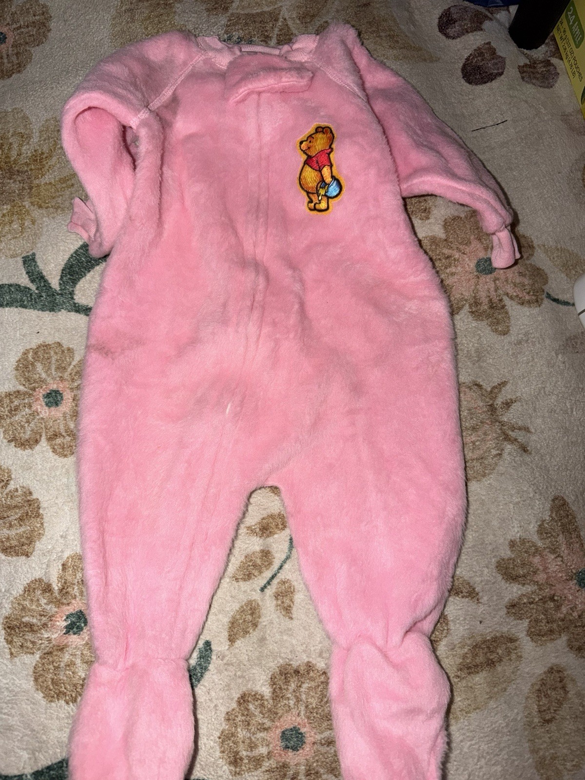 Vintage Disney Winnie the Pooh Pink Fleece Footed One-Piece Zip Pajamas