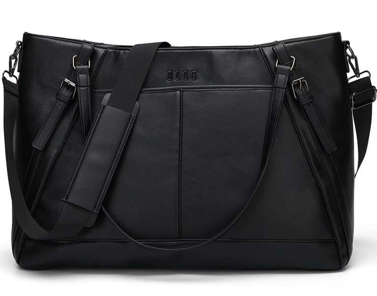 ELLE Leisure Luxe 33L Fashion Vegan Leather Weekender Tote Bag, Black