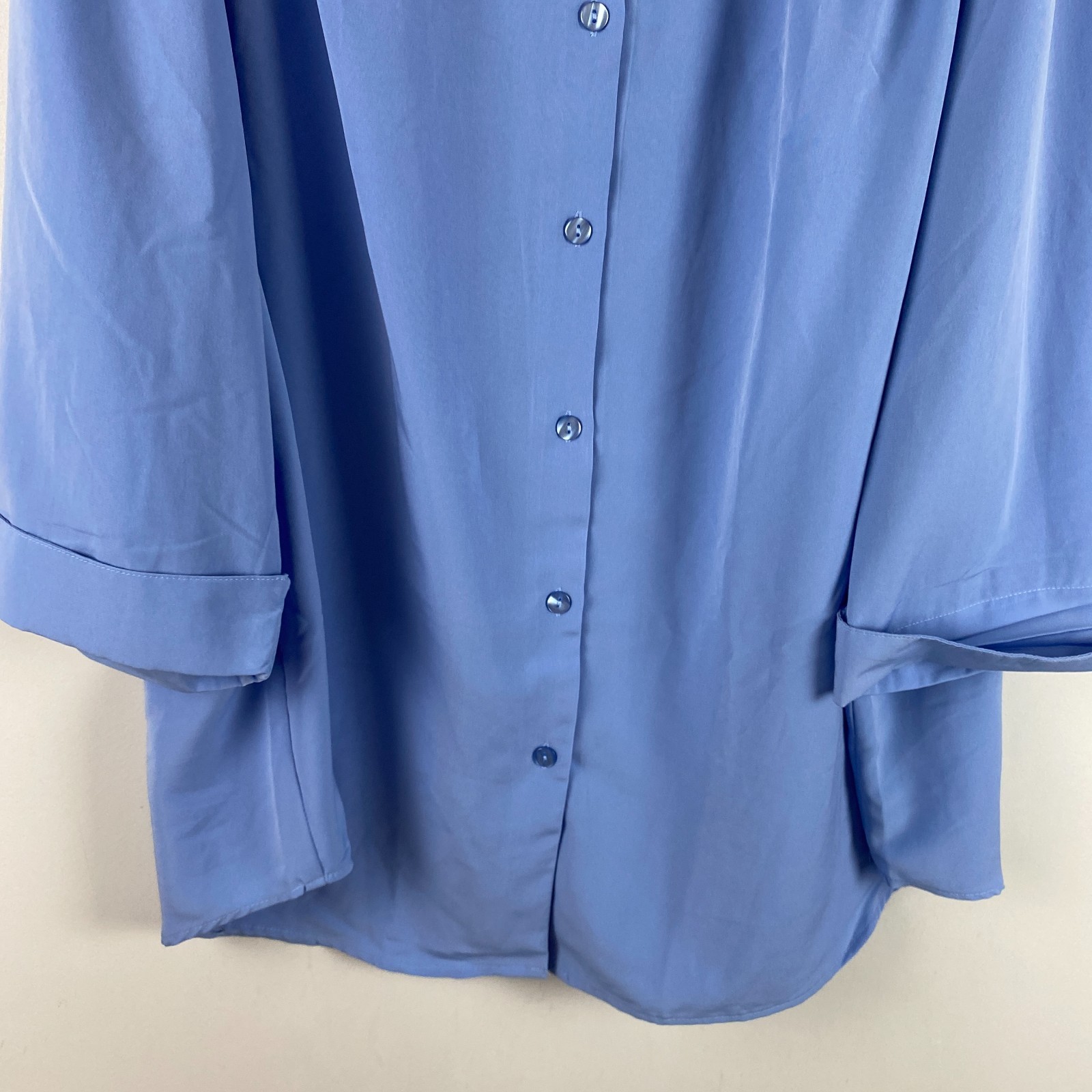 Woman Within Button Up Tunic Shirt Size 4X Blue 3/4 Cuffed Sleeve