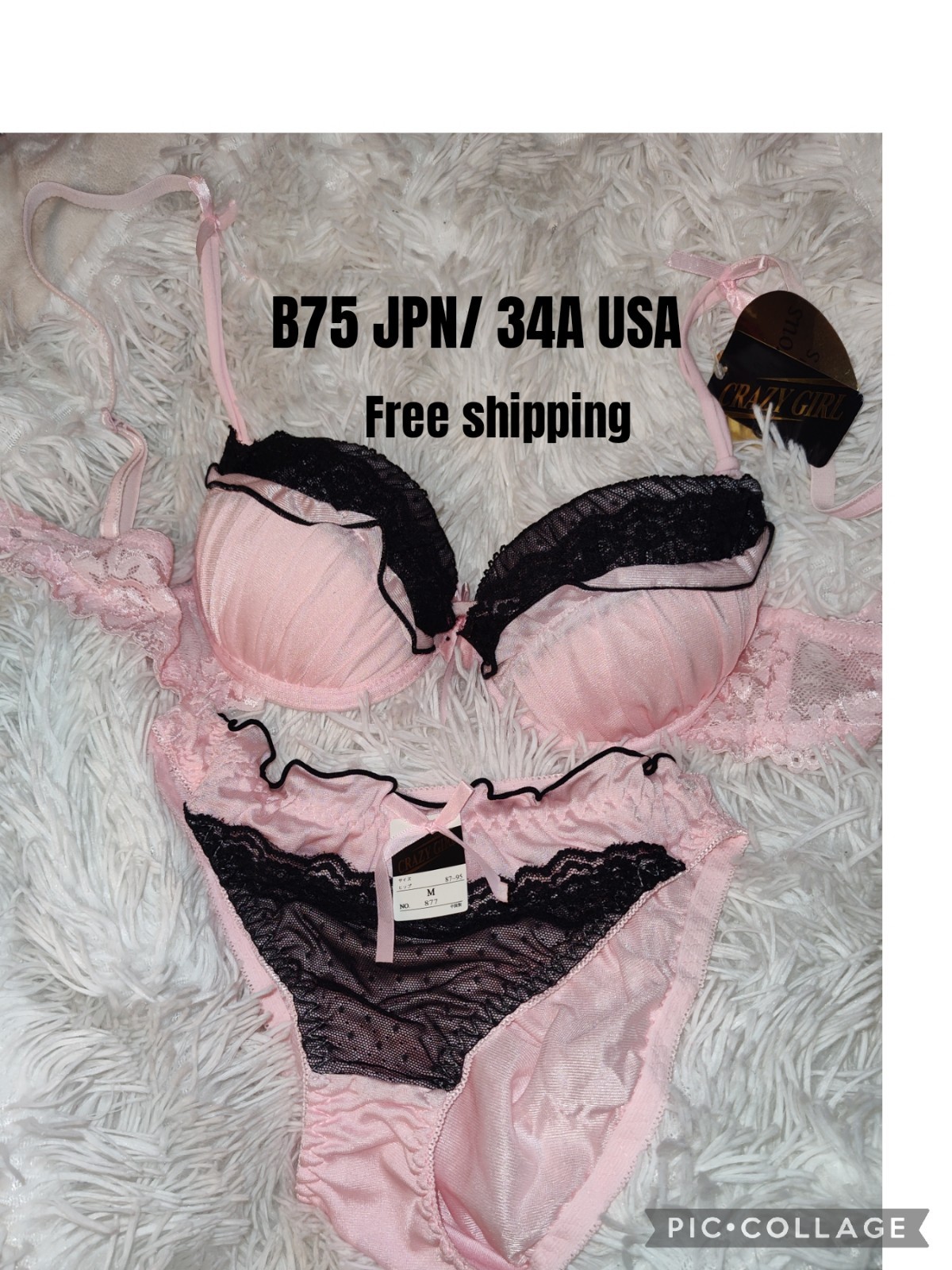 Pink And Black Japanese Bra Set Size B75 JPN/ 34A USA