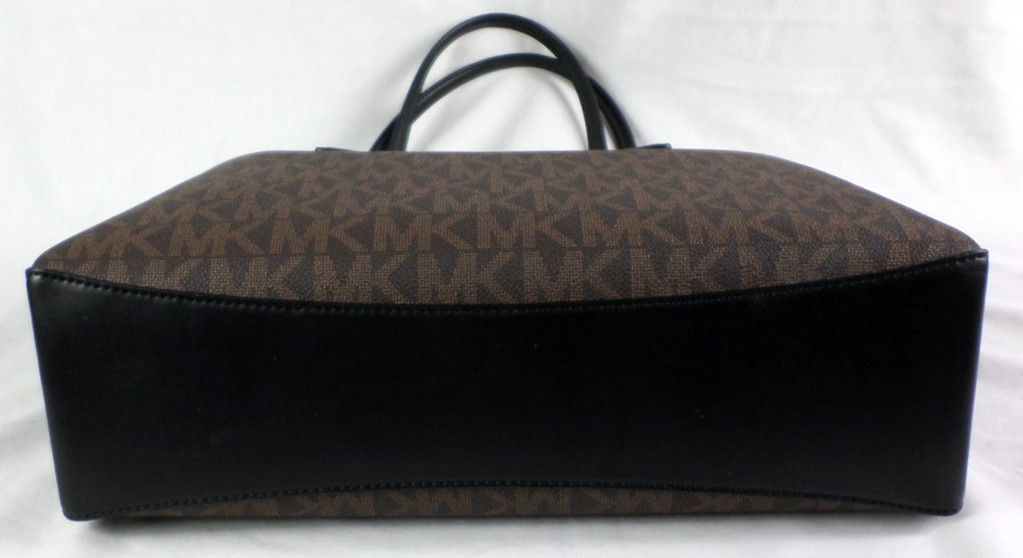 Michael Kors Dark Brown PVC Black Leather Large Tote Satchel Shoulder Bag MINT