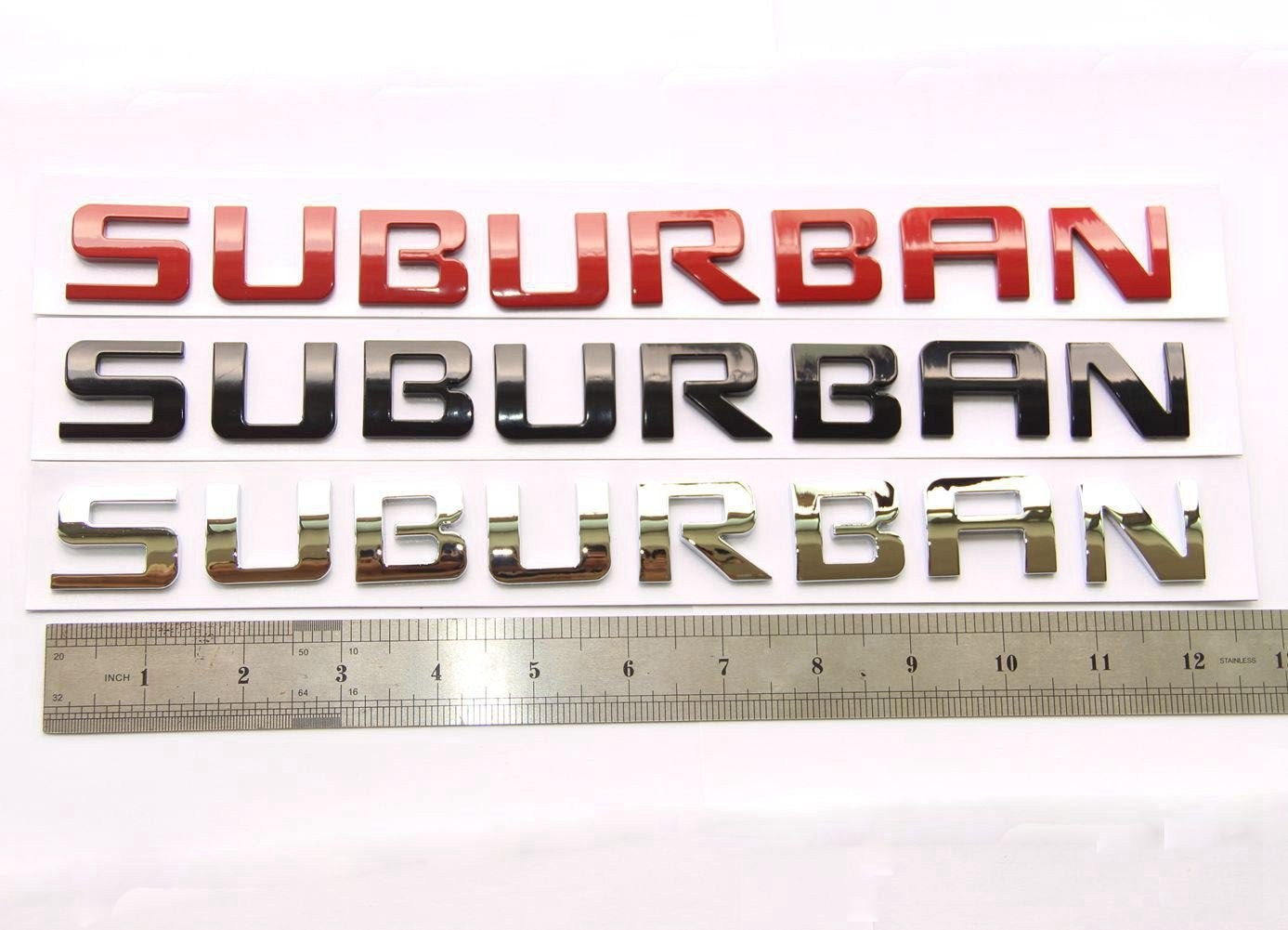 3Pack Black Suburban Nameplate Emblems 1.3in x 1.1in Compatible