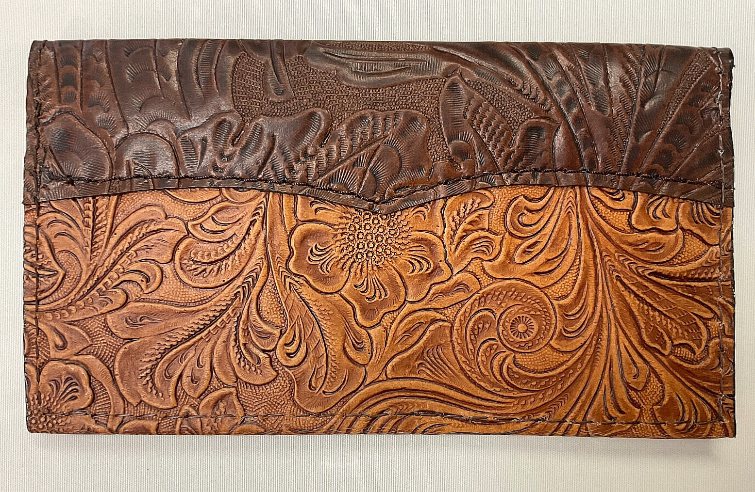 CHOCOLATE OVER TAN WESTERN LEATHER CHECKBOOK COVER FREE SHIPPING