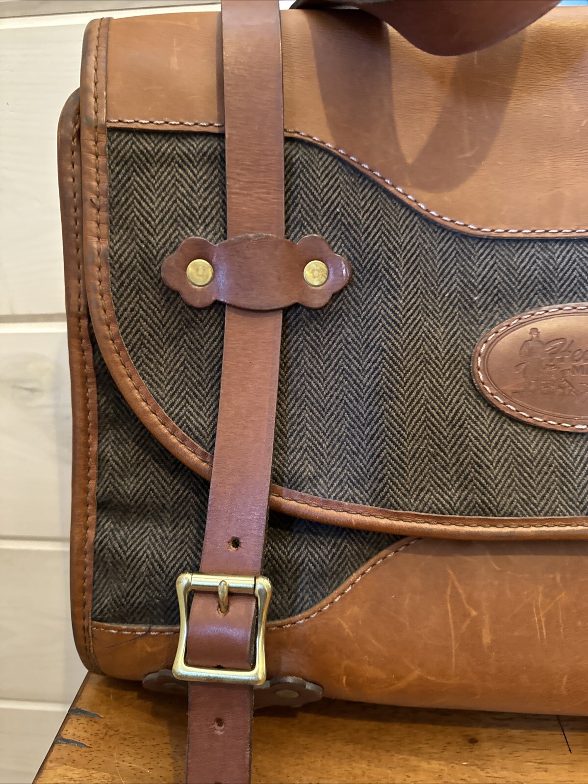 Heimies Made Leather And Tweed Messenger Bag EUC
