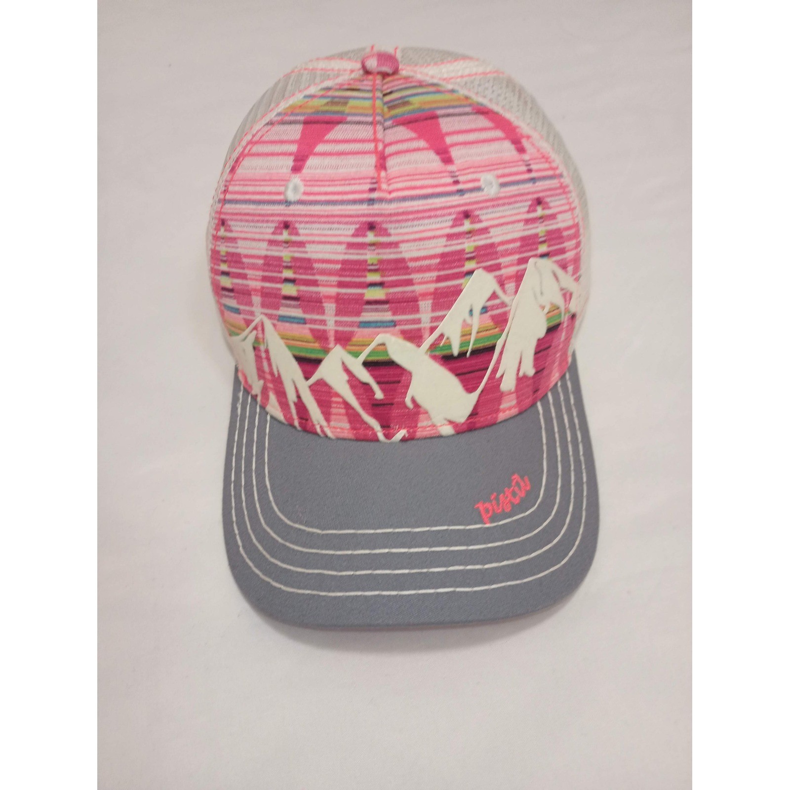 Pistil Womens Trucker Hat Pink Mountain Graphic Mesh Snapback Baseball Cap