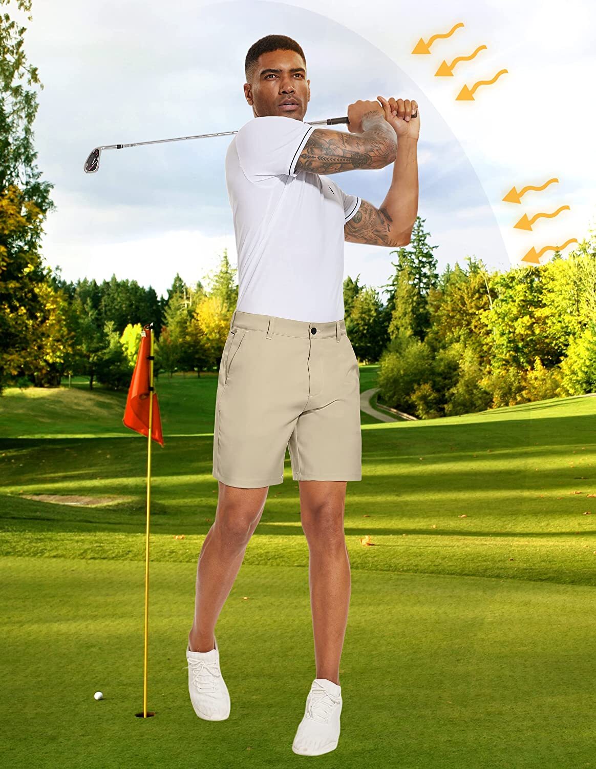 Men’s Golf Shorts Flat Front Lightweight Quick Dry Pockets Flex Dress 7” Pants