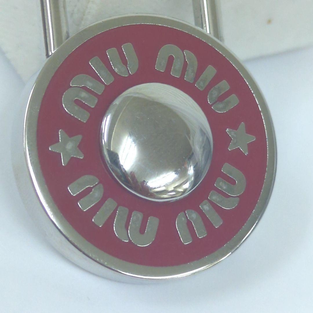 Authentic Miu Miu Padlock Charm Keychain Logo Key Red Silver Women’s Italy w/Box
