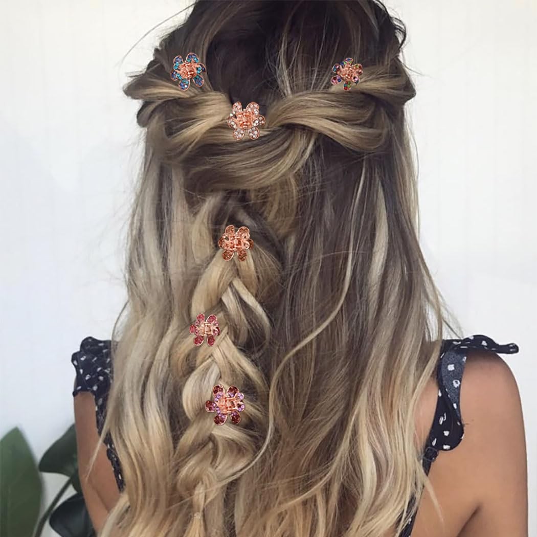 Campsis 6 PCS Rhinestone Mini Hair Clip Flower Jaw Sparkly Crystal Gold