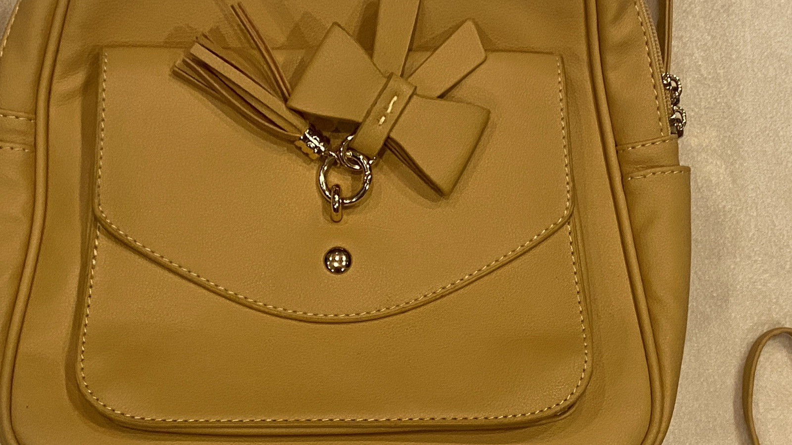 New! ECOSUSI Yellow Gold Backpack Purse & Matching Wristlet Wallet PU Leather