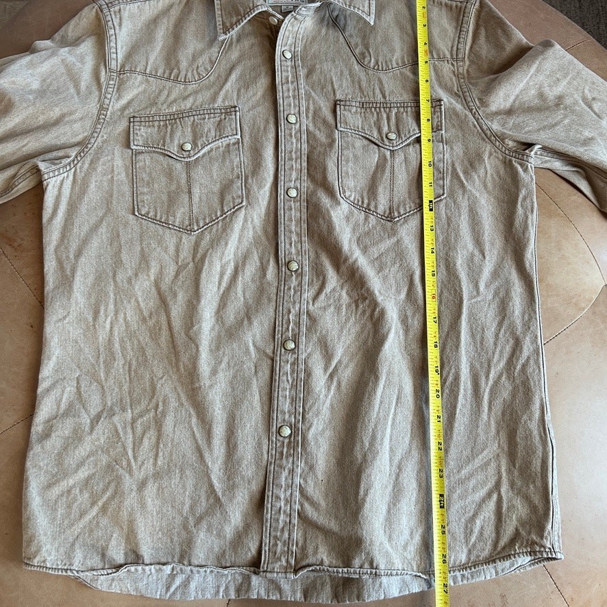 Tecovas Mens Pearl Snap Western Shirt Tan Denim Cotton Cowboy Ranch Wear M