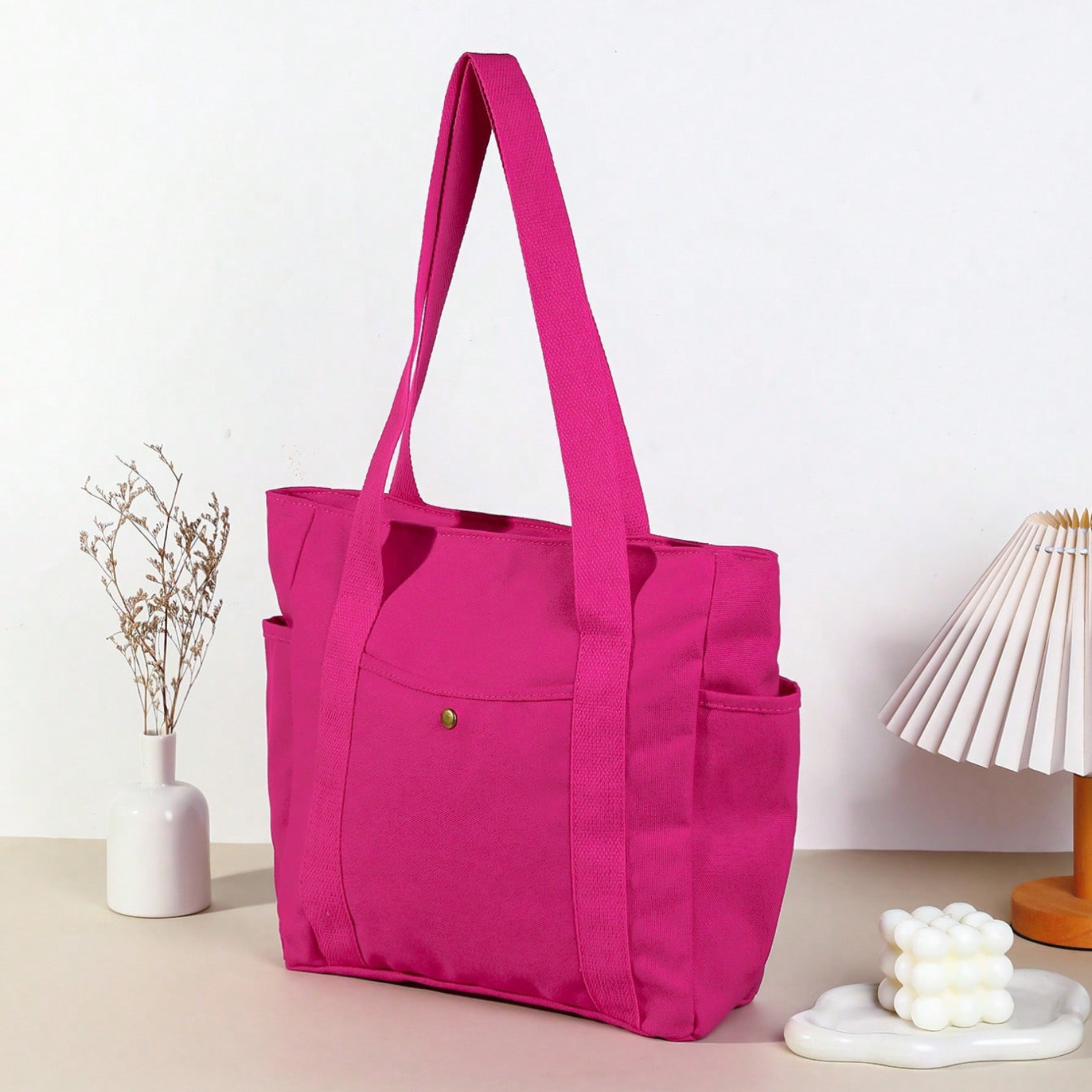 Large Capacity Canvas Tote Bag Multi-Pocket Shoulder Bag Portable Women Handbag