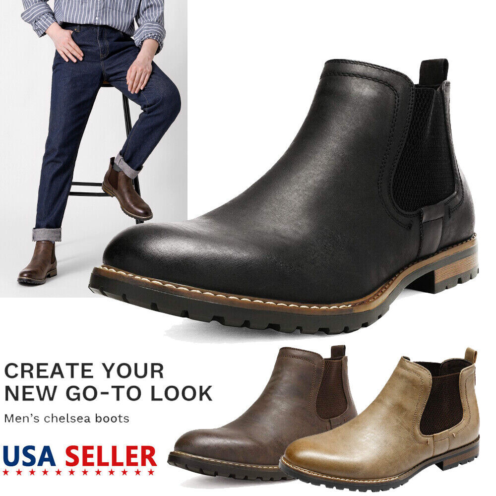Men’s Classic Dress Casual Chelsea Boots Slip On Ankle Shoes US Size 6.5-15