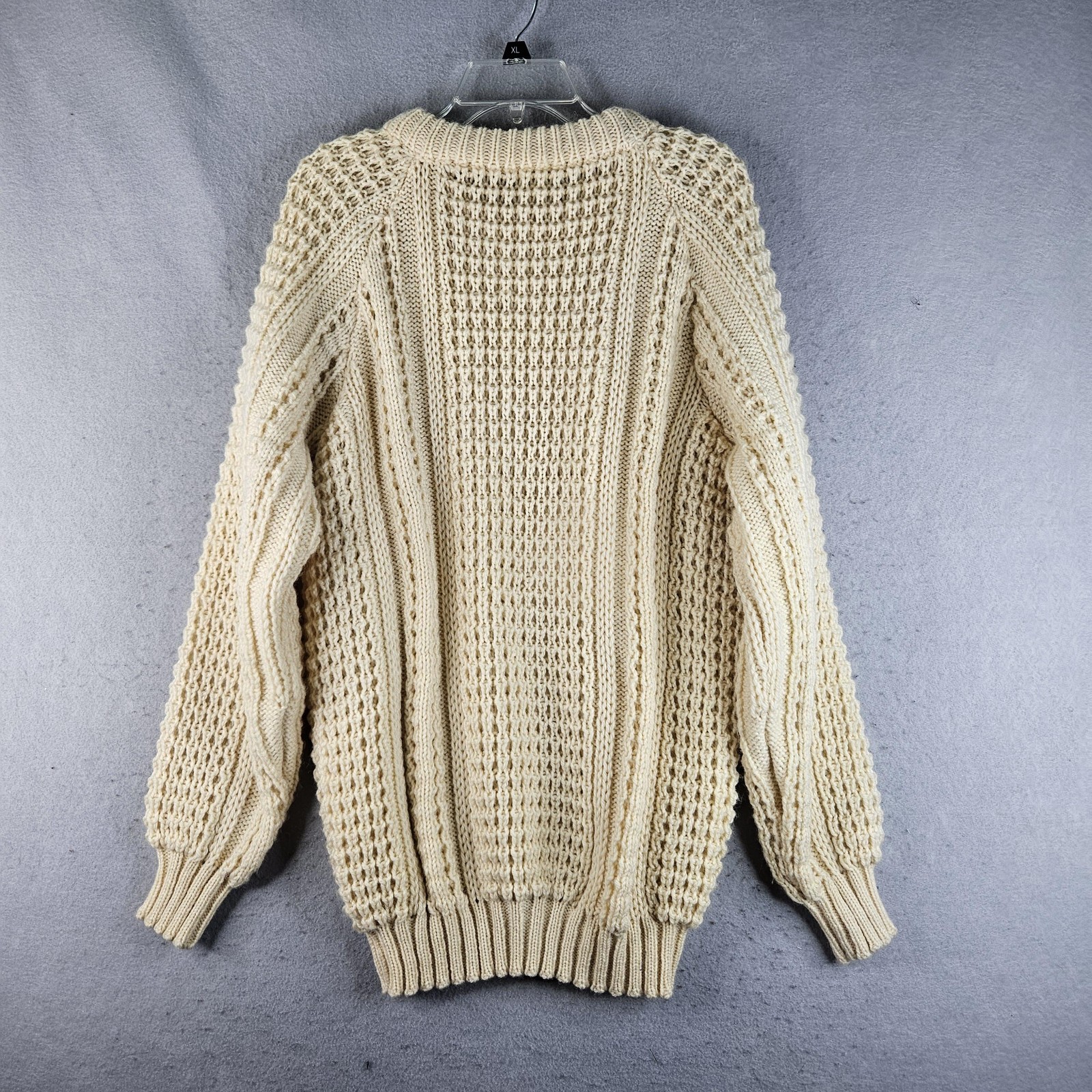 John Molloy Sweater Mens Large Cream Aran Fisherman 100% Wool Made in Ireland