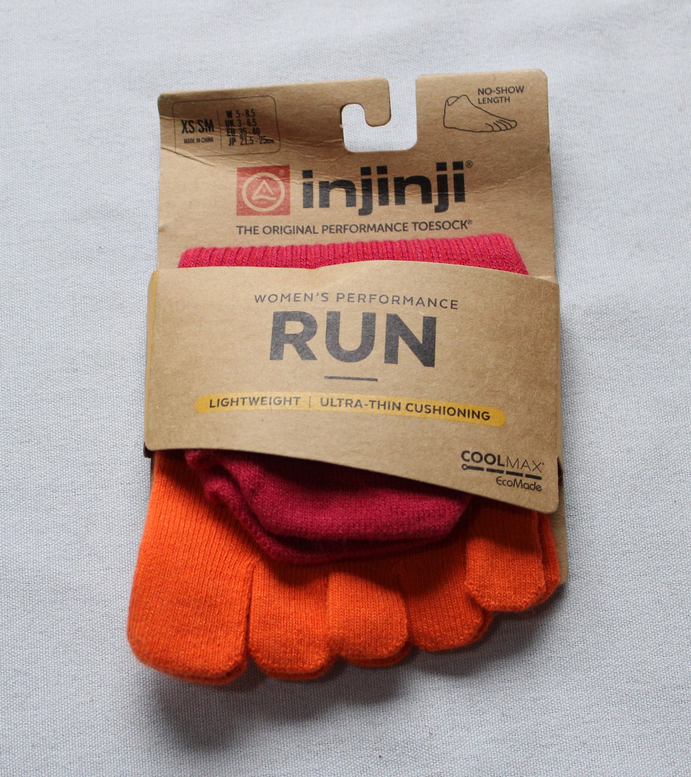 Injinji Women’s Run Lightweight NoShow Toe Socks NN7 Chili Multicolor XS/S NWT