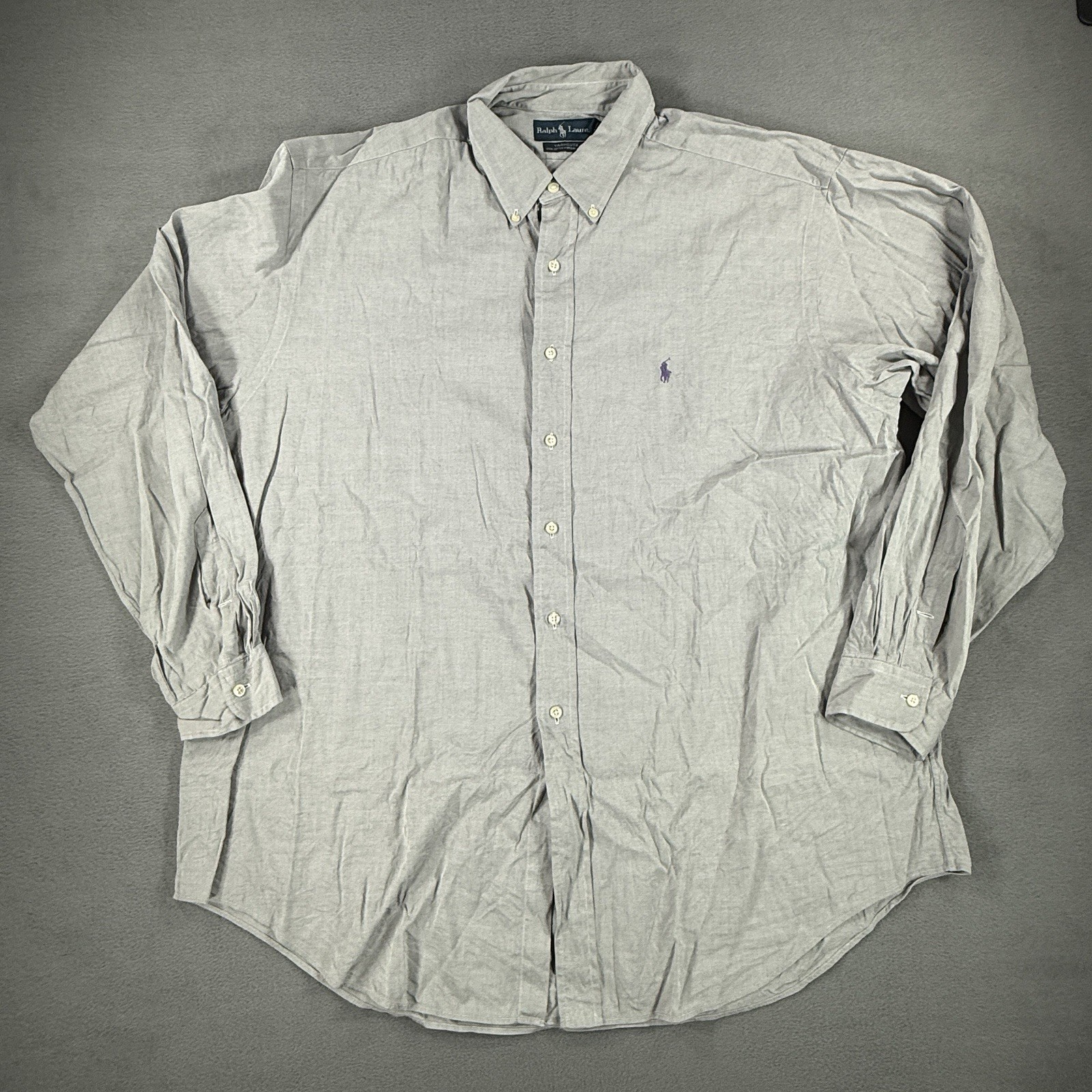 Ralph Lauren Yarmouth PinPoint Oxford Shirt Gray Button Up Long Sleeve Men 18 36