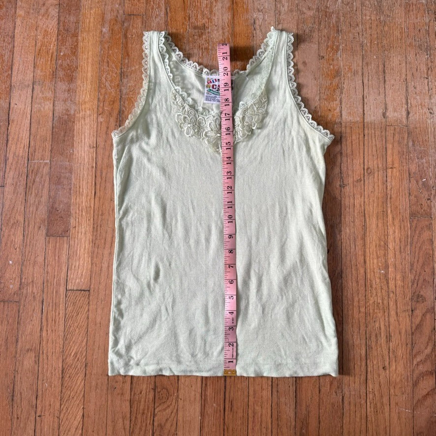 Light green y2k CSL cotton tank top with lace detailing fairy cottage sz. m