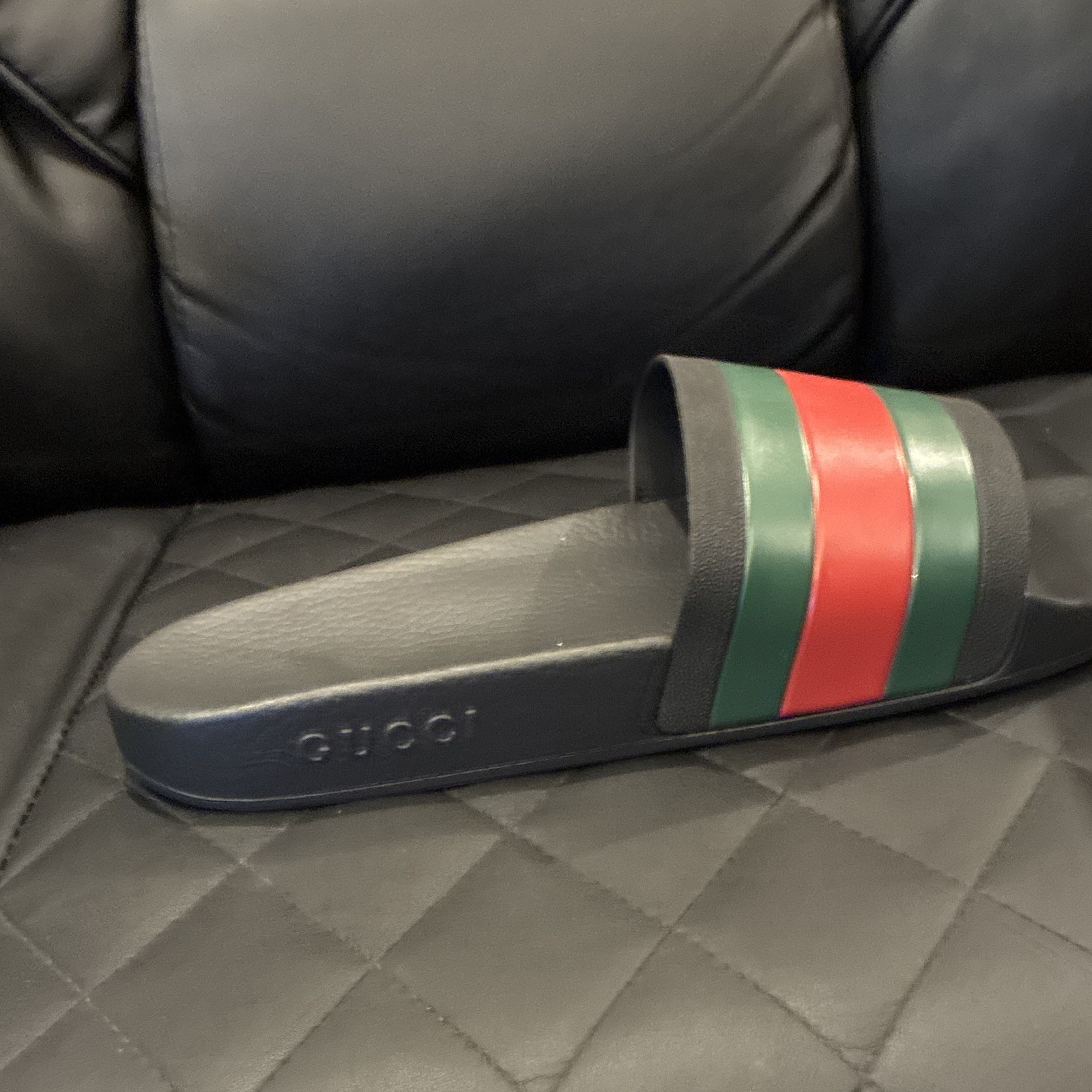 Gucci Pursuit 72 Men’s Rubber Slide Sandals Black Green/Red Web US 13 no box