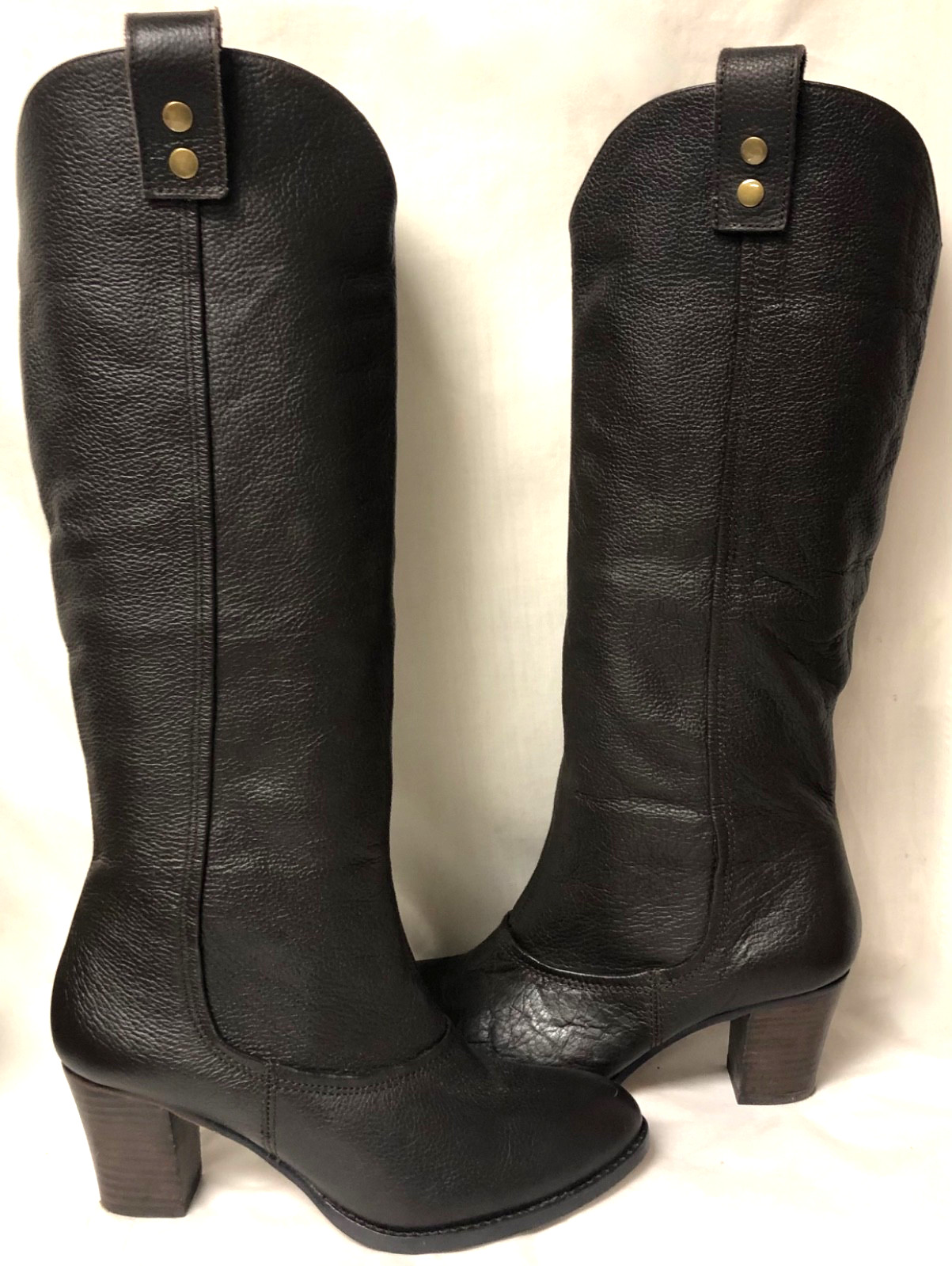 JESSICA BENNETT TALL WESTERN CAMPUS RIDING BOOTS BROWN LEATHER STACK HEEL SZ 6M