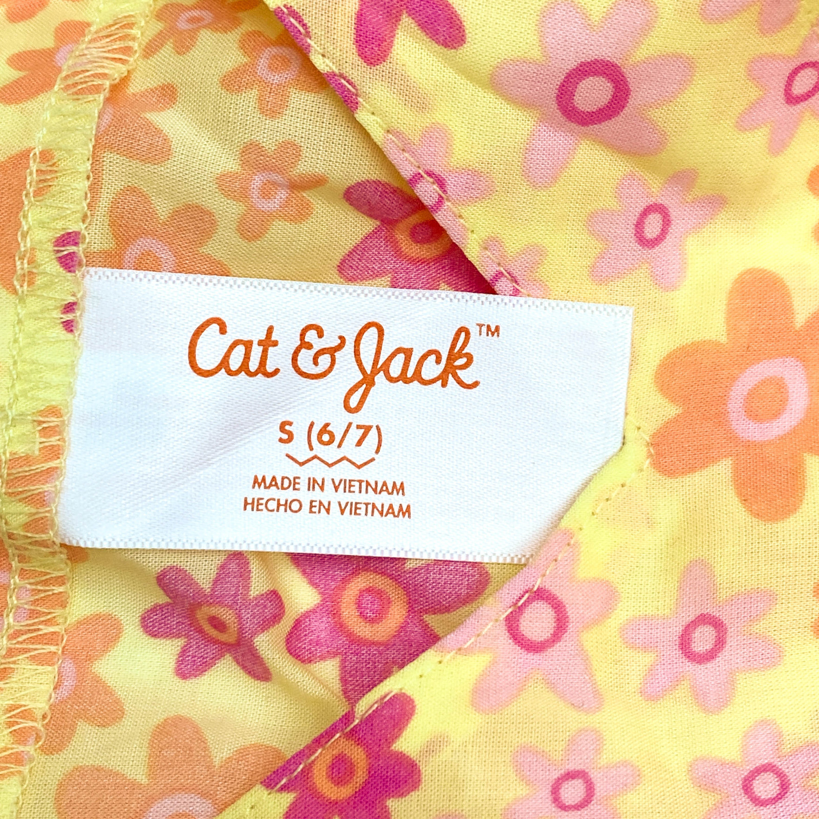 Cat & Jack Girls Size S 6/7 Caftan Swimsuit Cover Up Floral Yellow Orange Pink