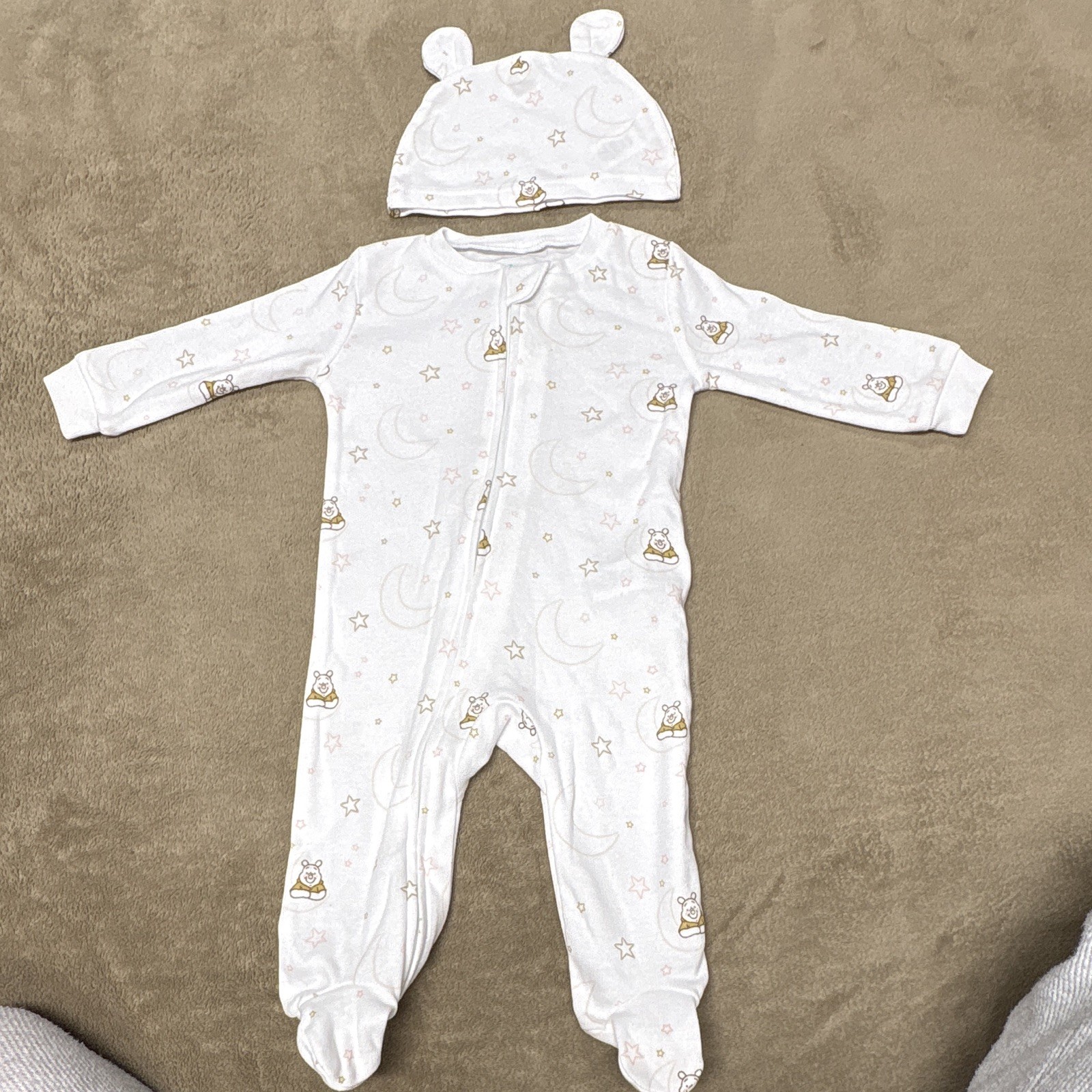 Disney Baby 3-6 Months White Winnie the Pooh Footed Zip Cotton Sleeper 2pc
