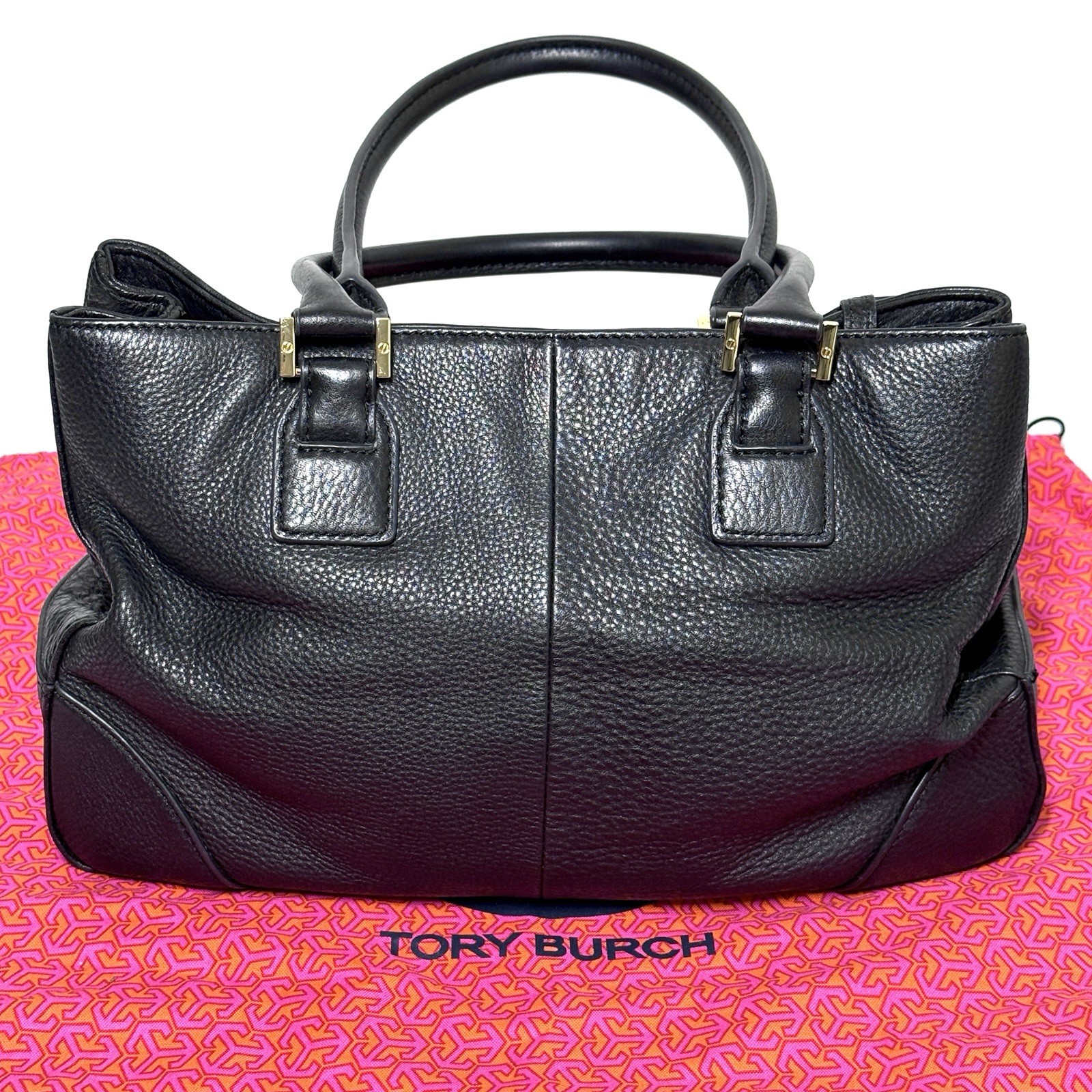 Tory Burch Robinson Triple Compartment Black Pebbled Leather Tote Shoulder Bag