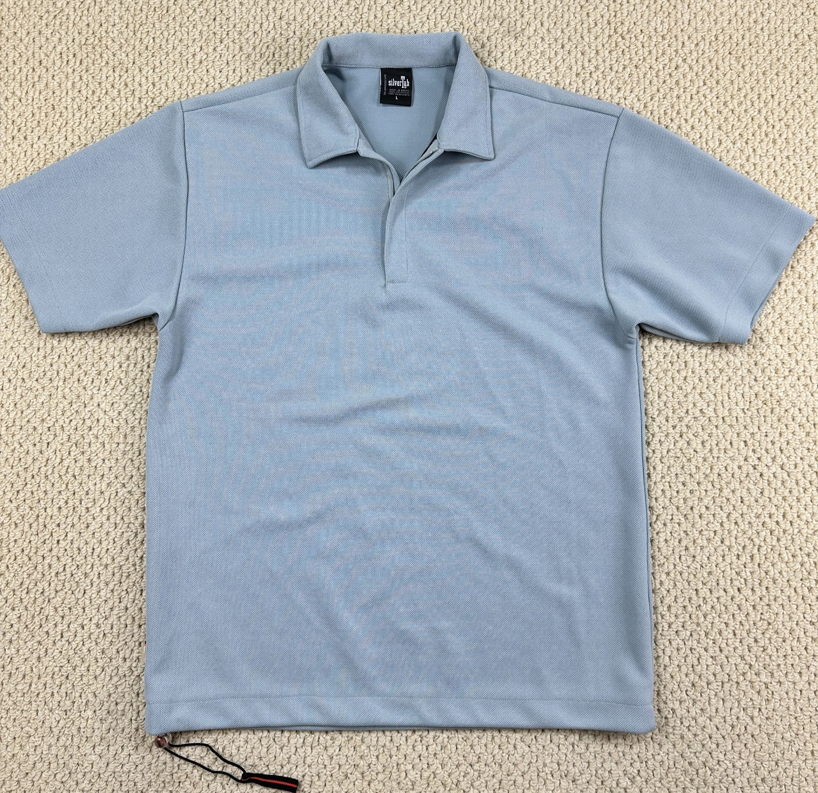 Vtg Levis Silver Tab Polo Shirt Mens Large Light Blue Half Zip Cinch Bottom