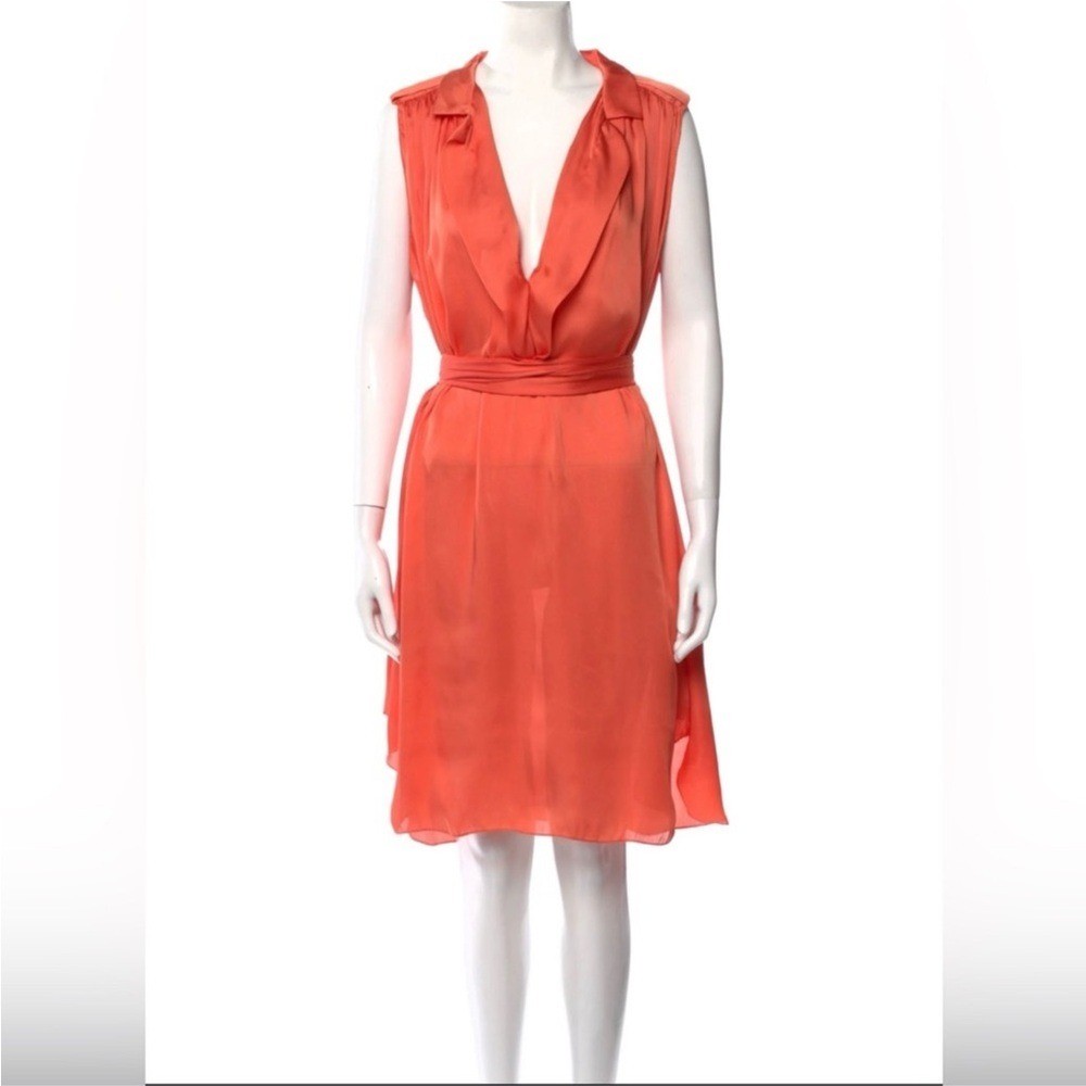 L’AGENCE STUNNING TANGERINE V-NECK FLOWY TIE FRONT MINI DRESS NWT COCKTAIL