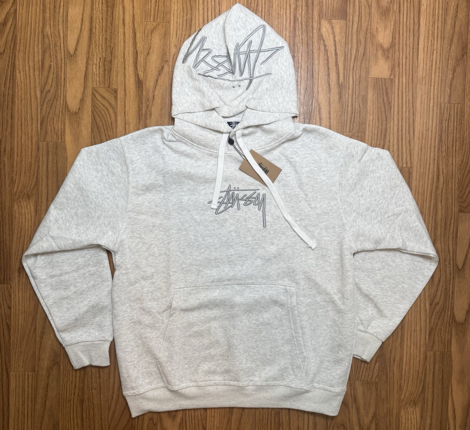 Stussy Embroidered Logo Hoodie Color Ash Heather Size Medium