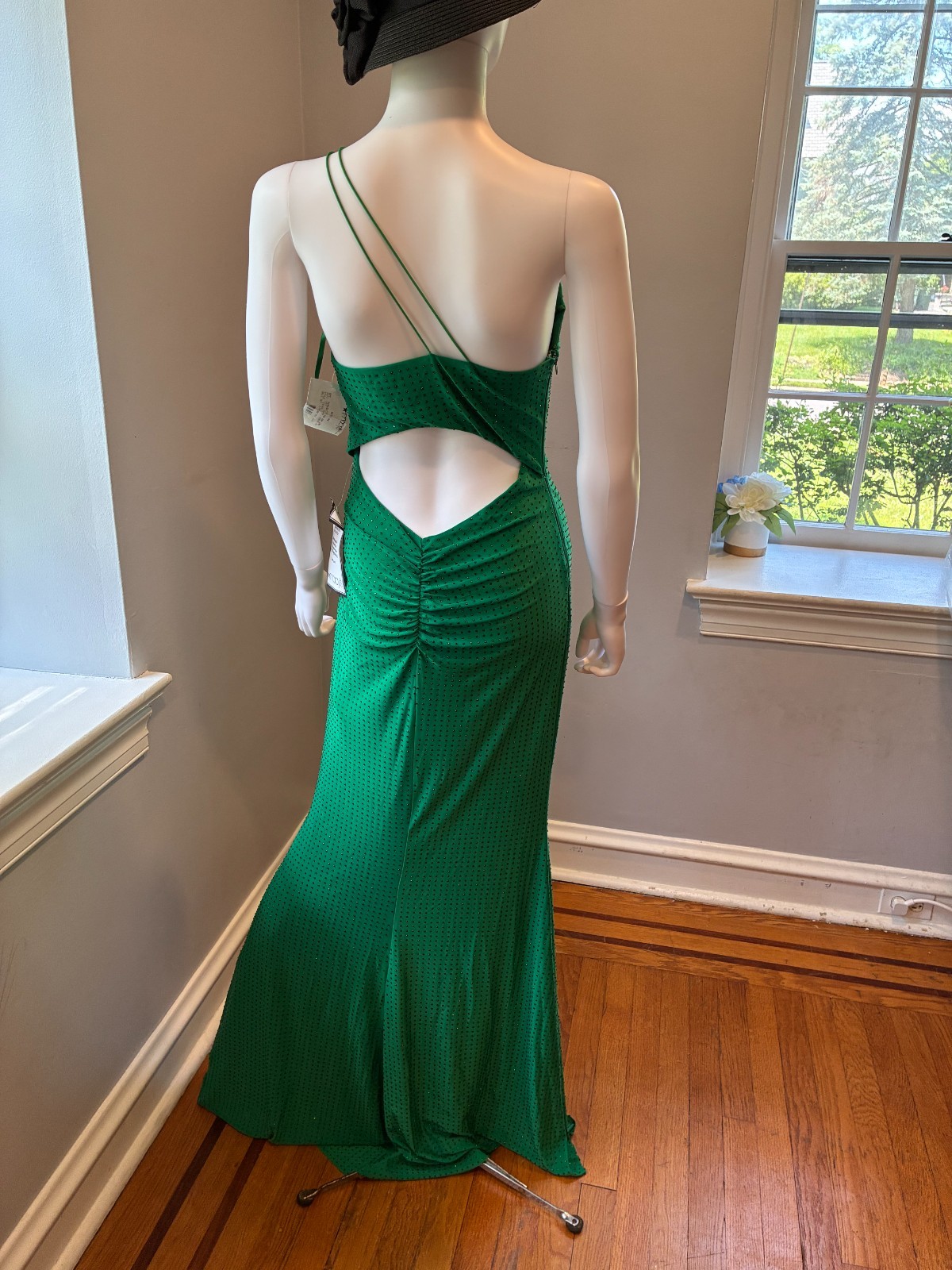 Crystal Doll green one shoulder studded gown Size US 5
