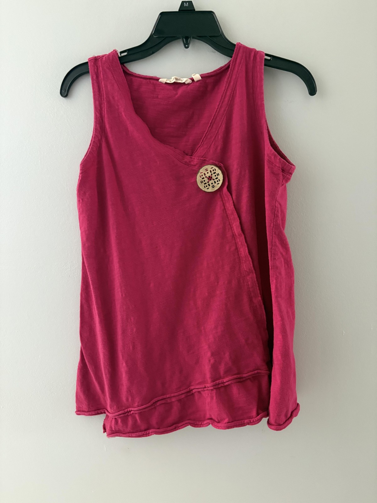 Soft Surroundings Tank Top S Raspberry Asymmetrical Button Accent Beach Minimal