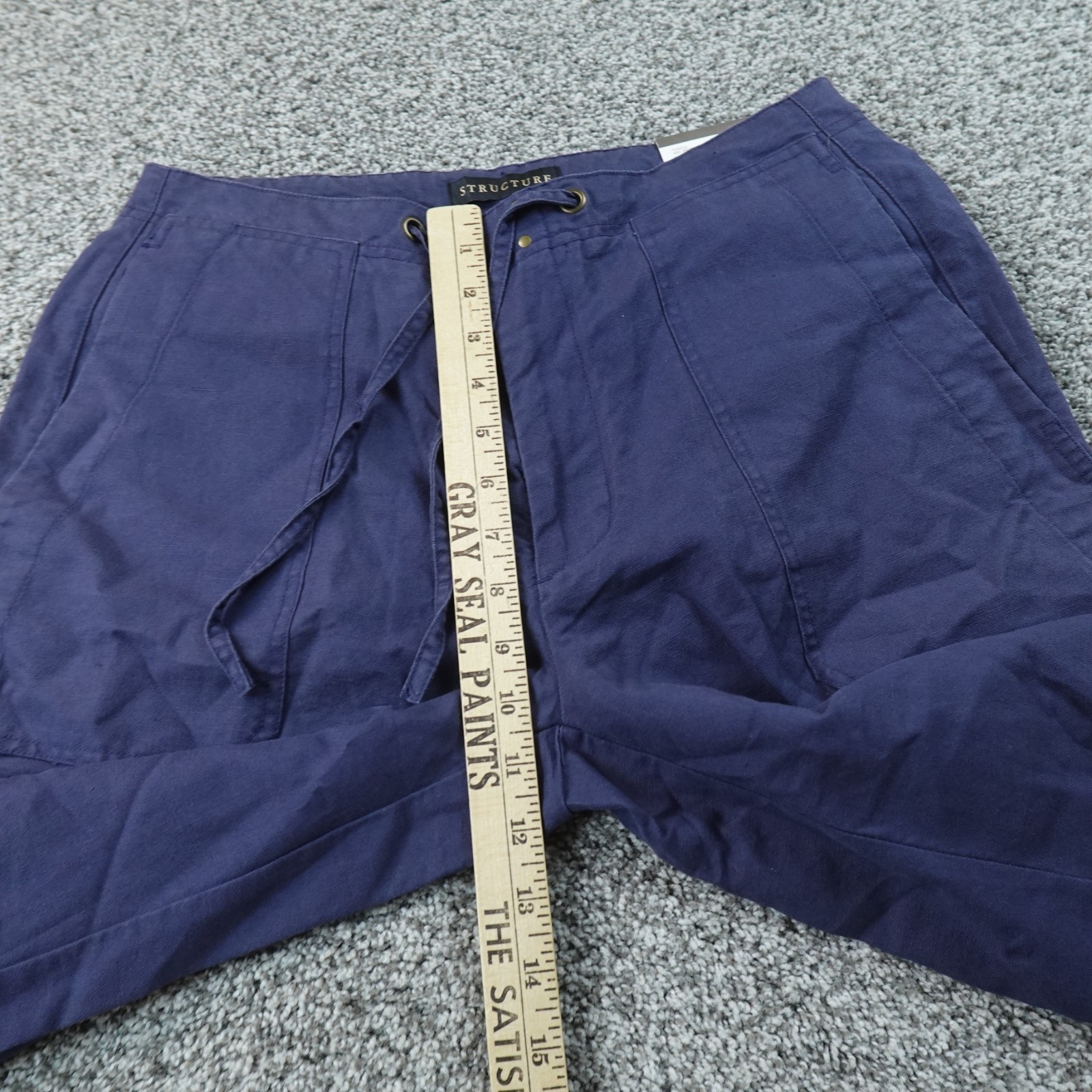 NEW Structure Shorts Mens 30 Blue Linen Chambray Cargo Utility Drawstring Beach