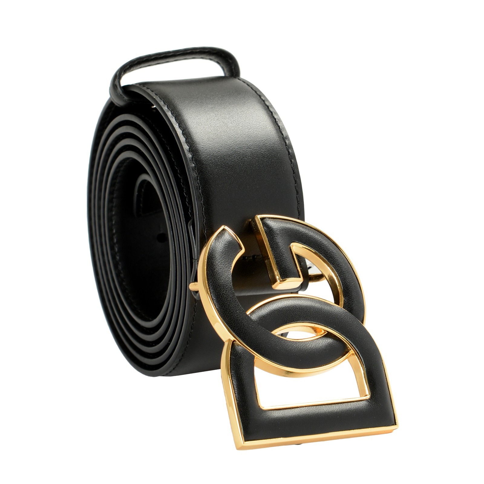 Dolce & Gabbana Unisex Black Leather Metal DG Logo Buckle Belt US 34 IT 85