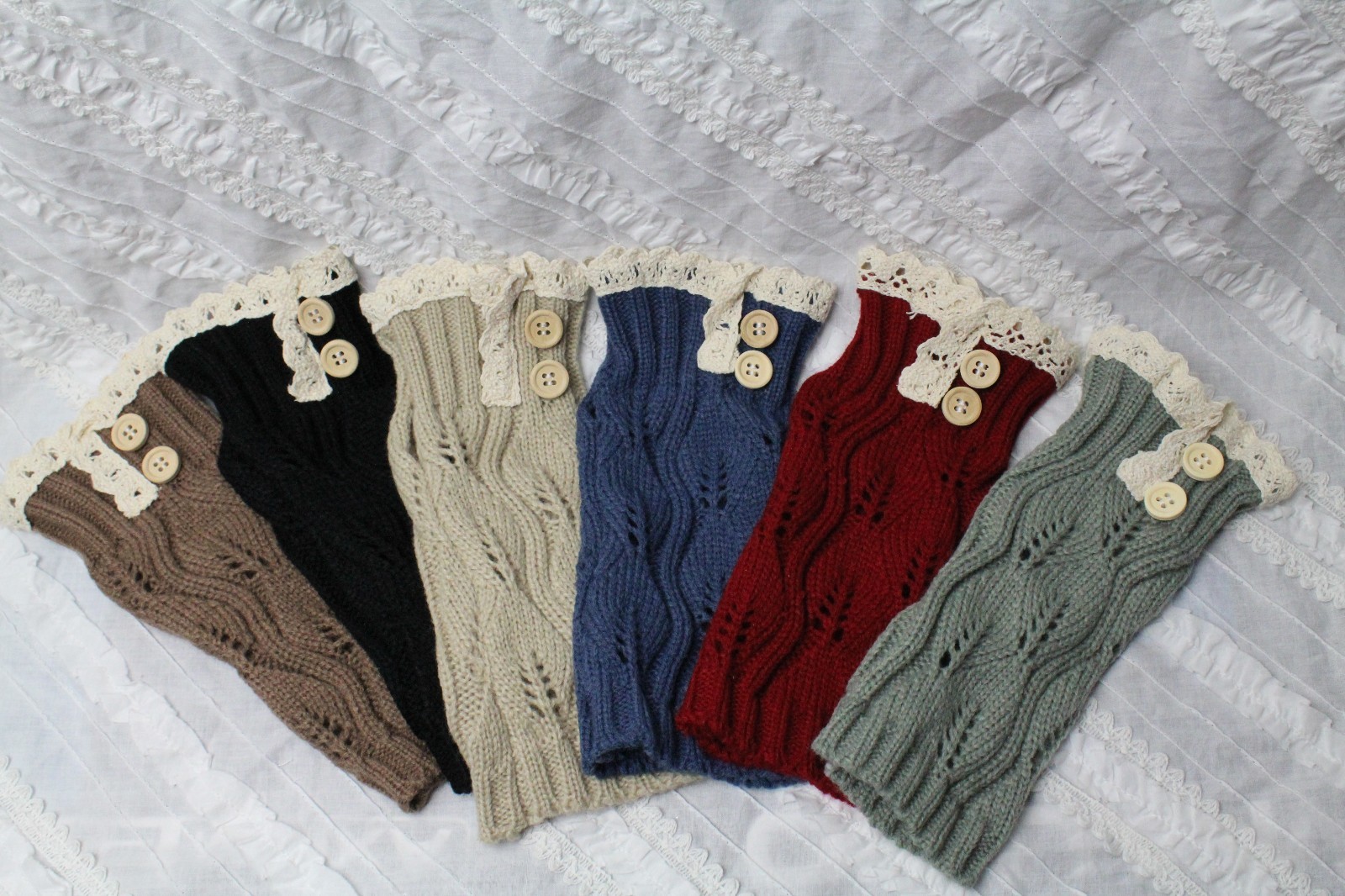 Fingerless Gloves Lace and Button Accent Leaf Pattern Knit New Colors!
