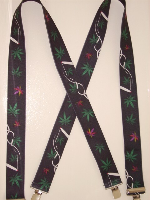 Men’s X Style Suspenders with Marijuana Joint Pattern, USA Made