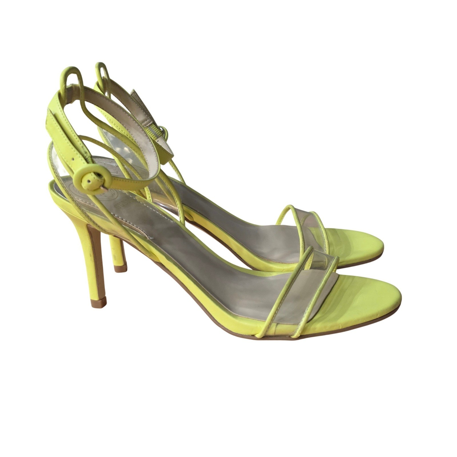 GUESS Neon Yellow & Clear Artula Sandal – Women 3.5″ inches Heels Size 7M