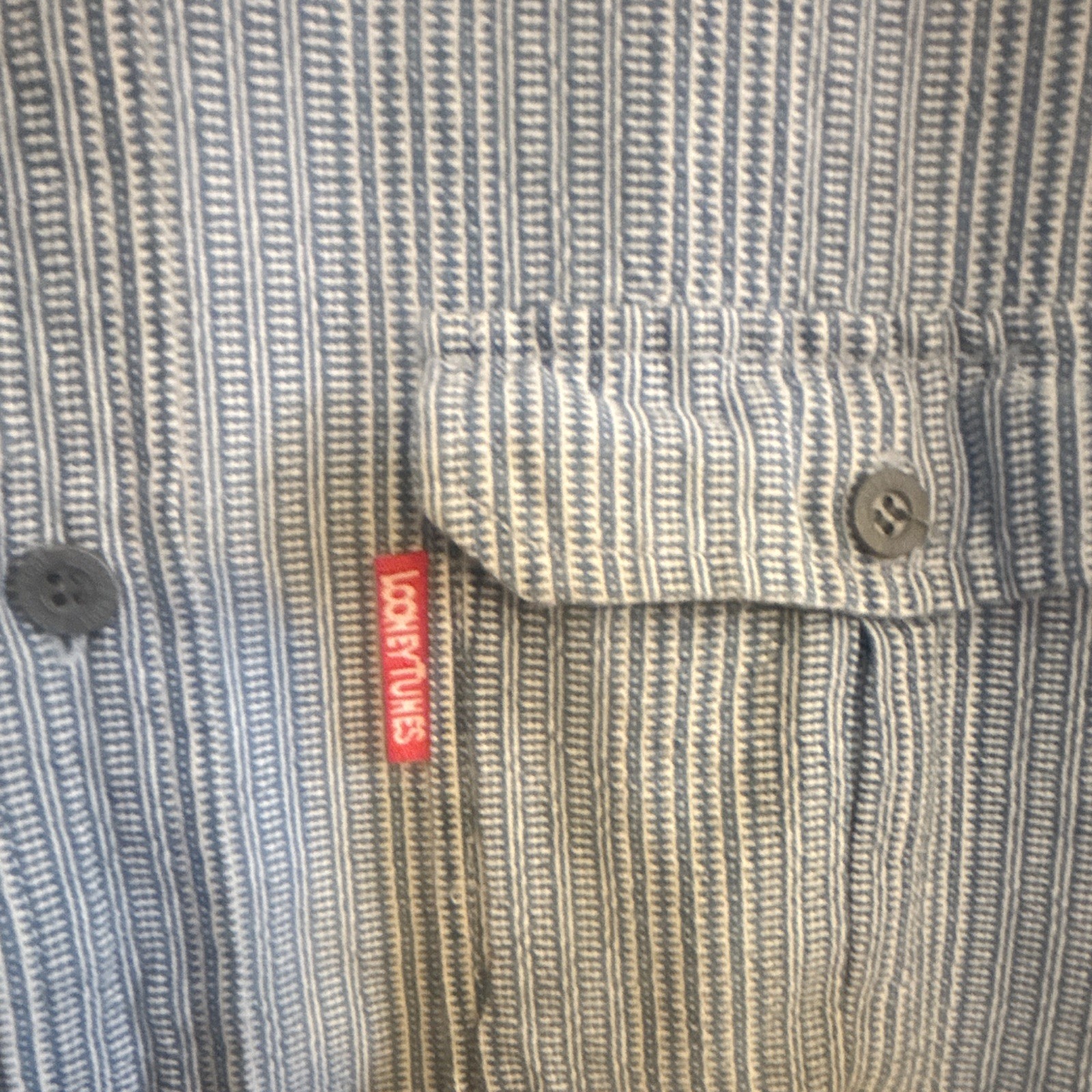 Warner Bros. Studio Store M Blue/White Striped Looney Tunes Shirt Pockets